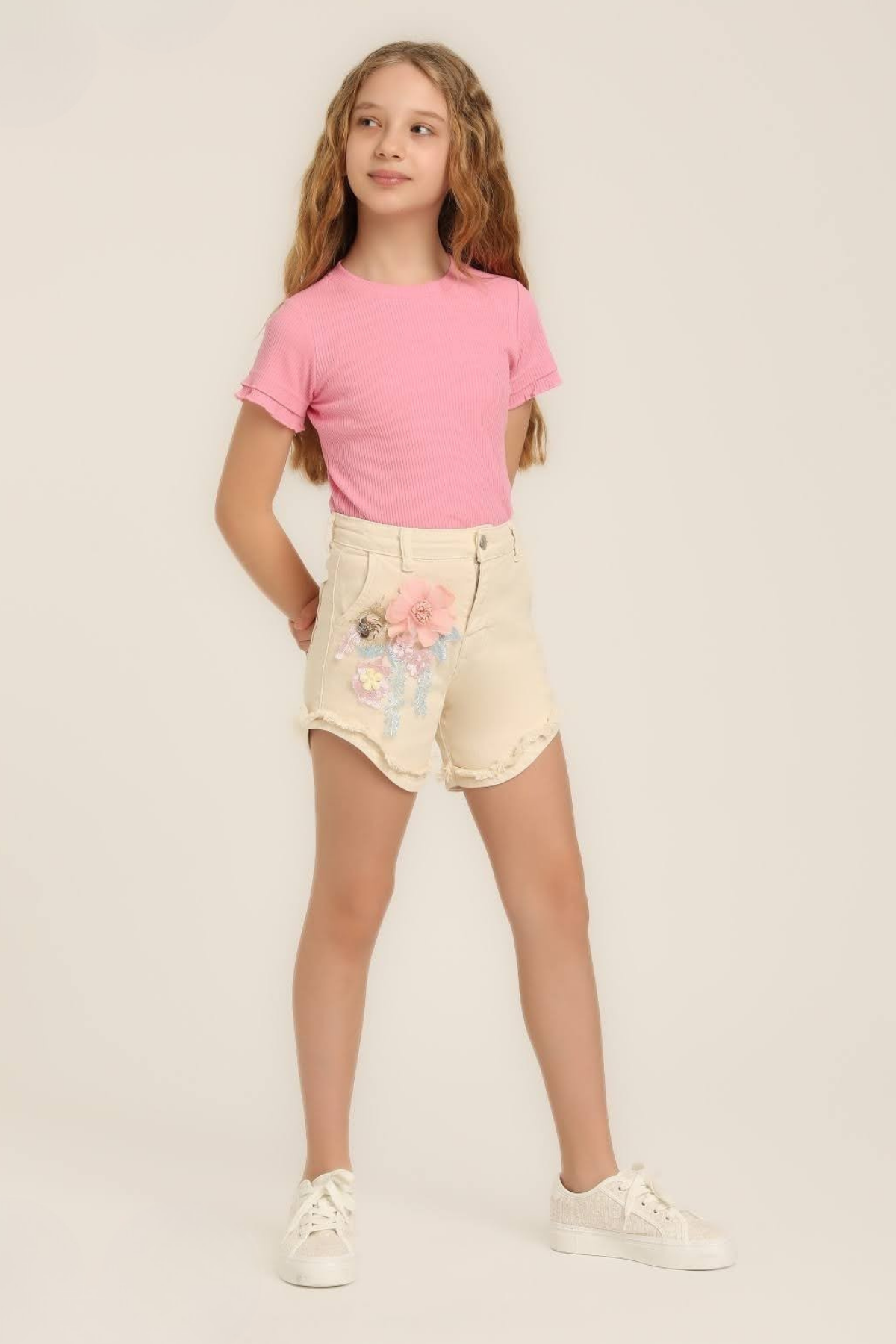 ESCABEL Çiçekli Şort - Krem