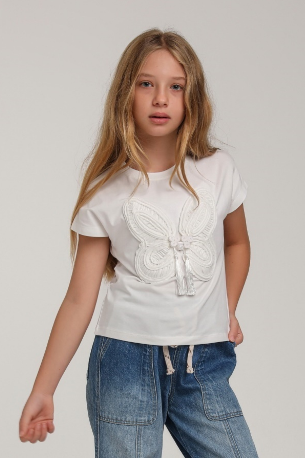 ESCABEL Kabartma Kelebek Desenli Tshirt - Beyaz