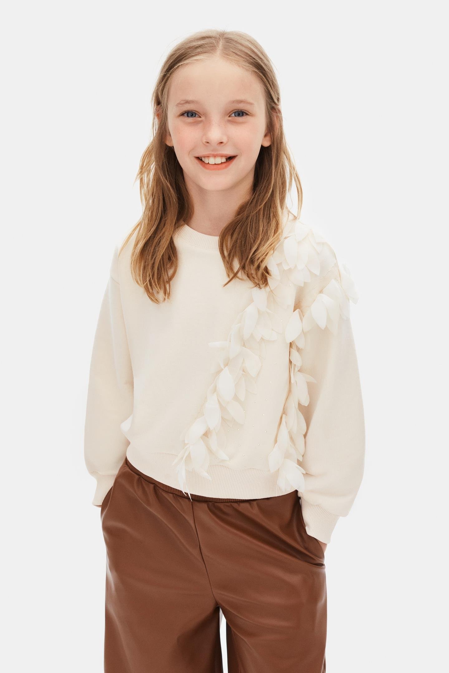 Fancy Kız Sweat - Krem