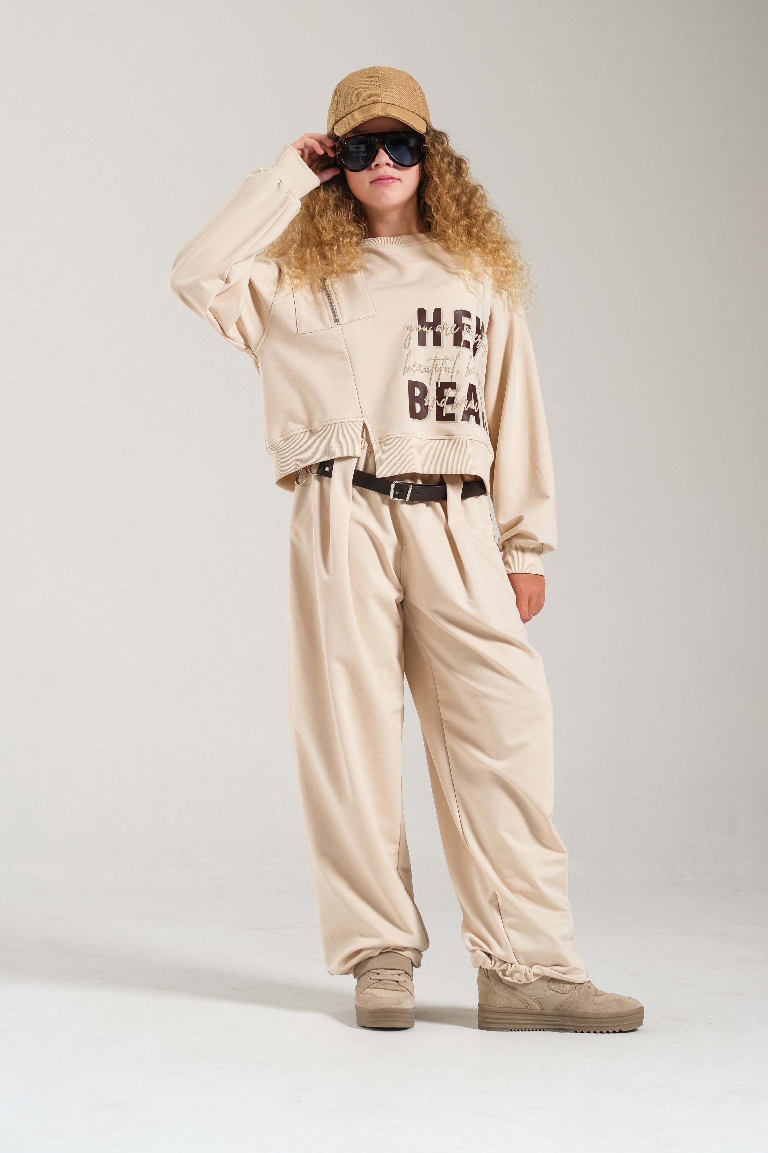 Fermuarlı Kız Sweat - Bej