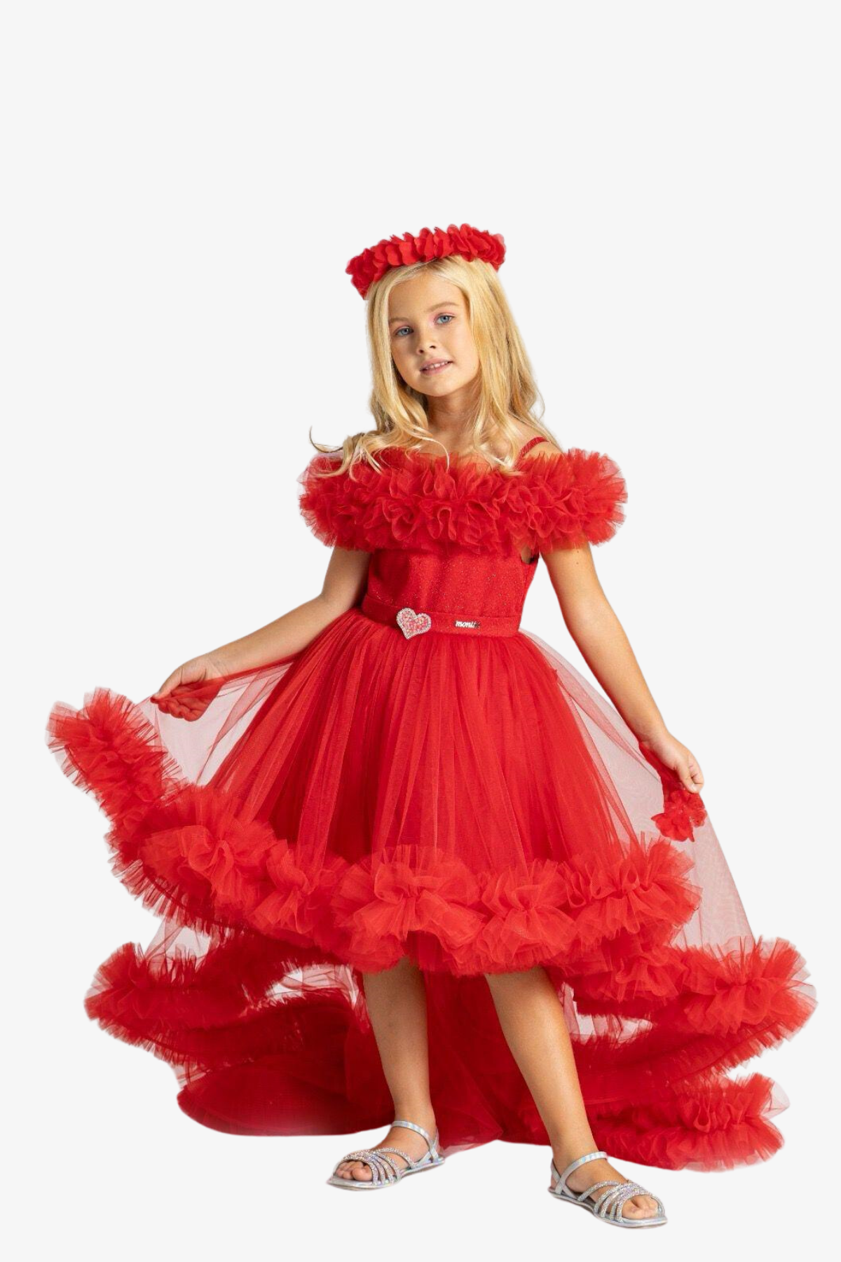 Fırfırlı Kız Abiye - Kırmızı