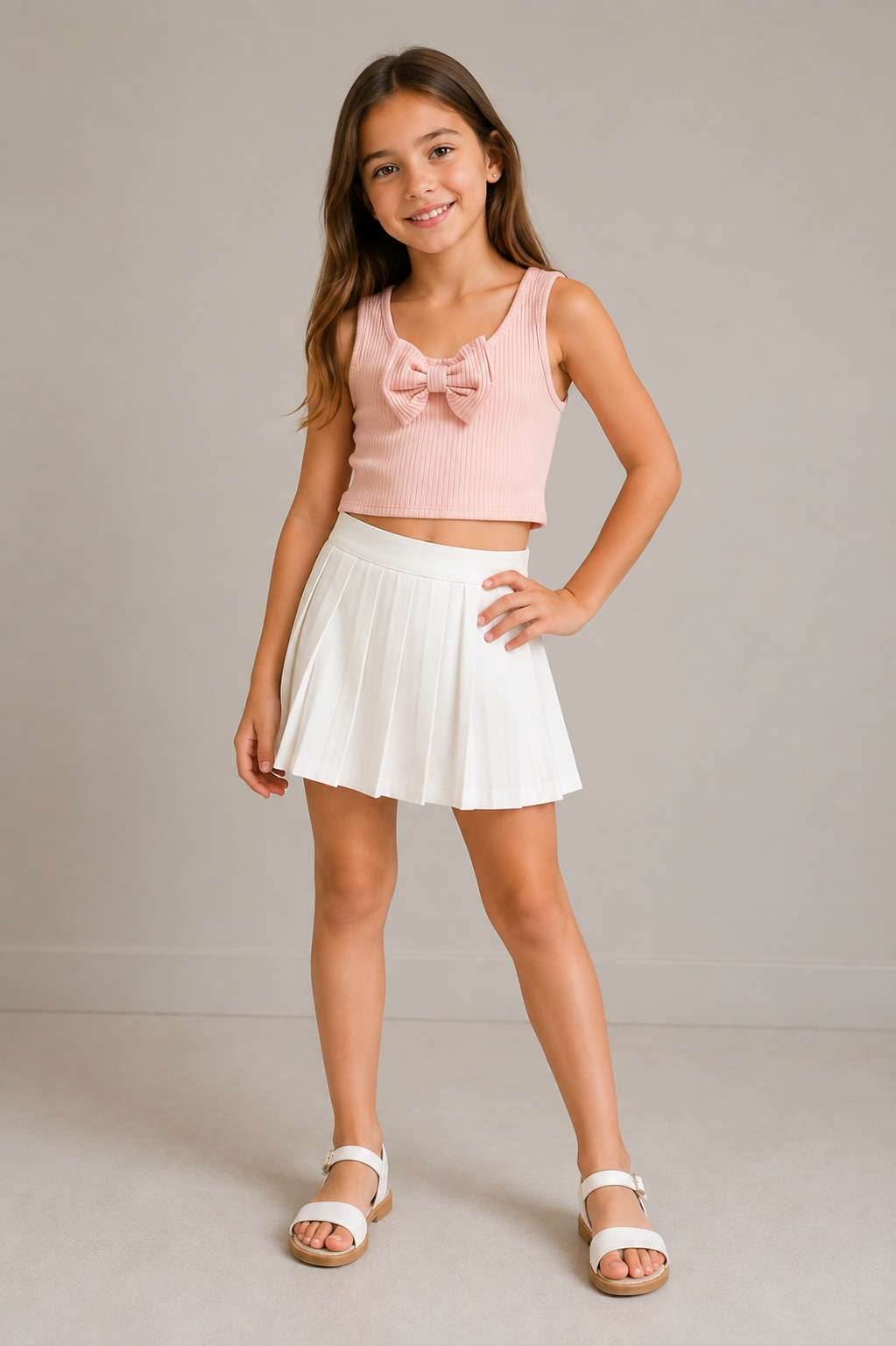 Fiyonklu Kız Crop - Pembe