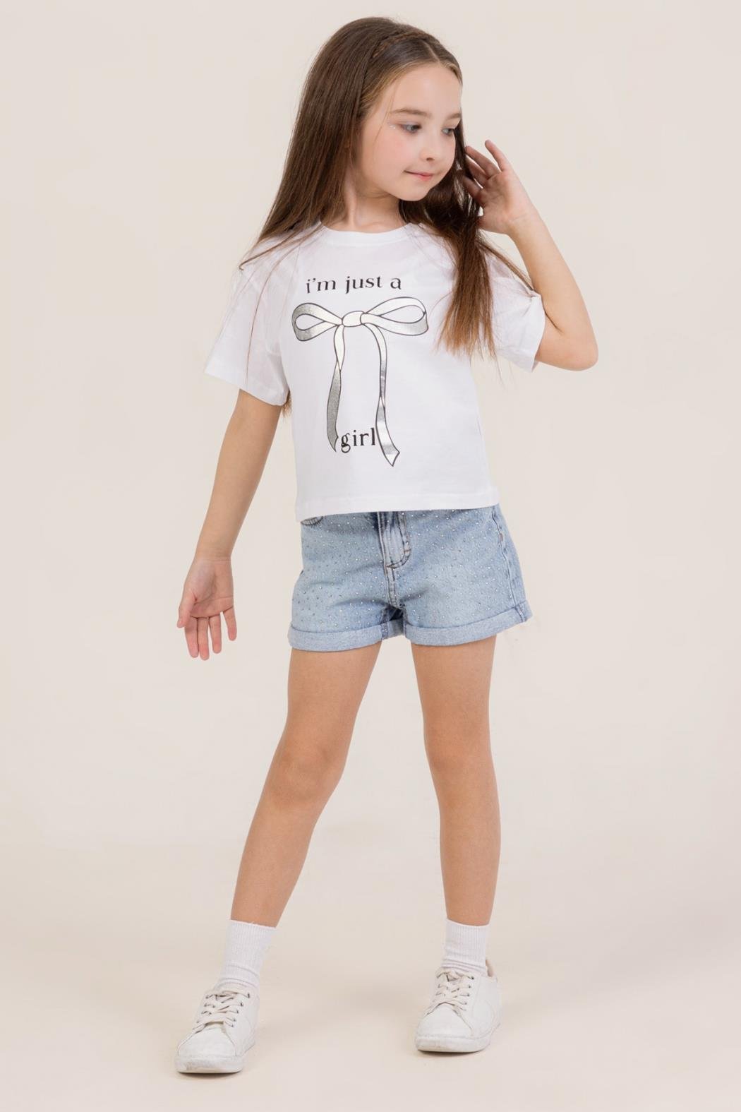 Fiyonklu Kız Tişört - Beyaz