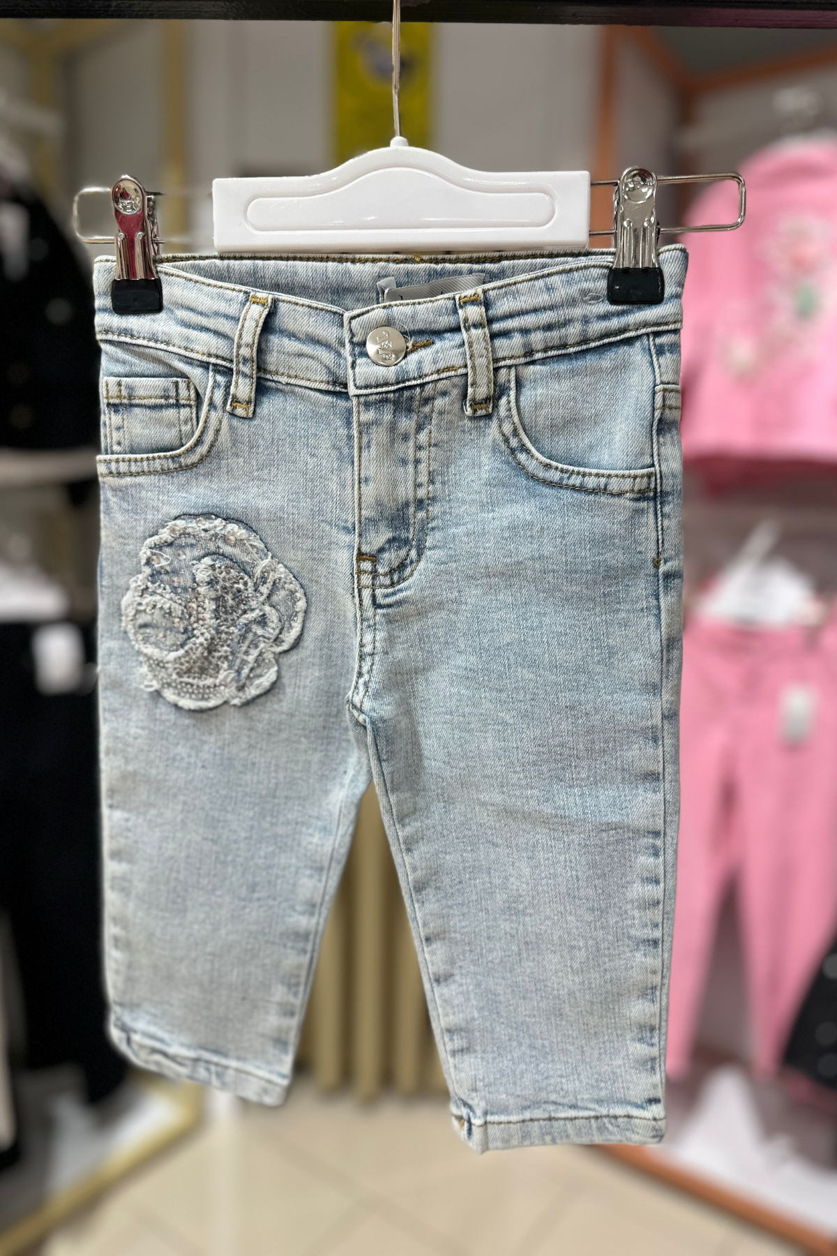 Güllü Taşlı Bebe Pantolon - Mavi