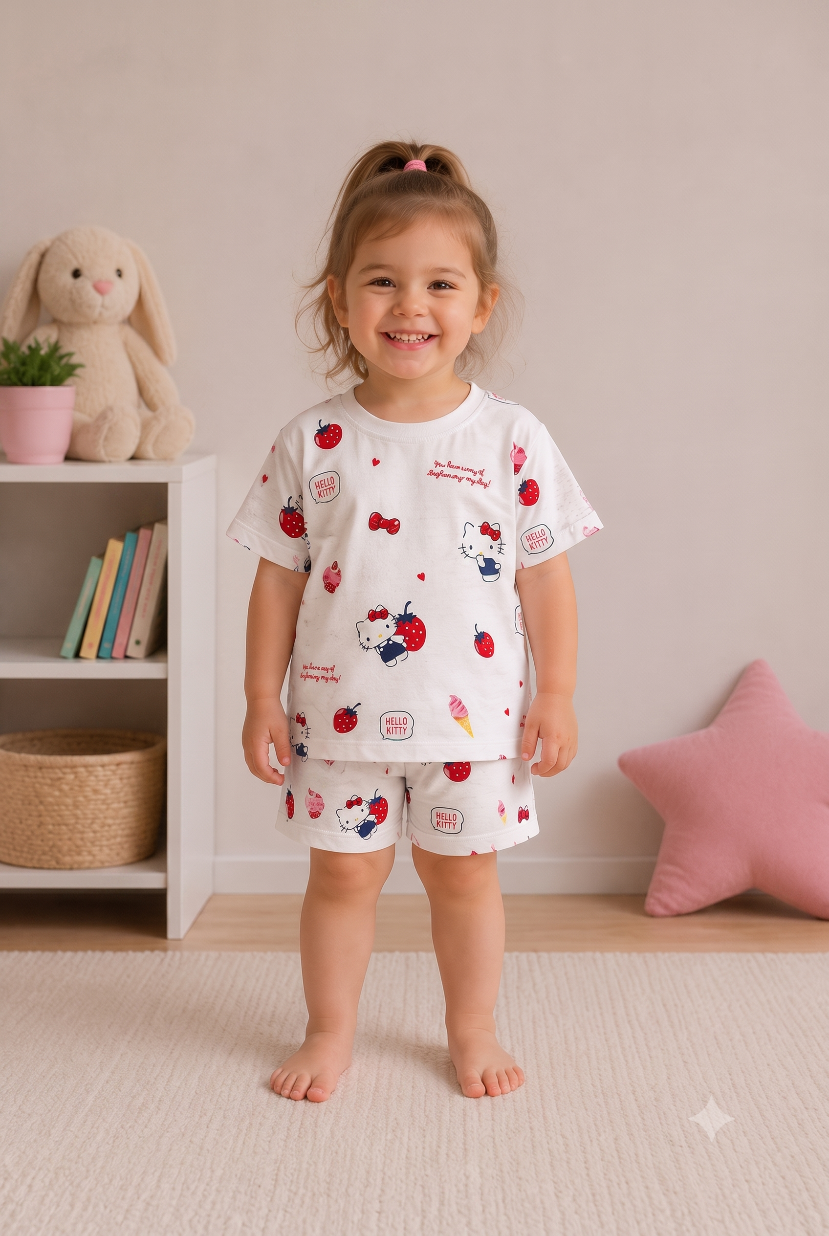 Hello Kitty Kısa Kol Şortlu Kız Takım - Pembe