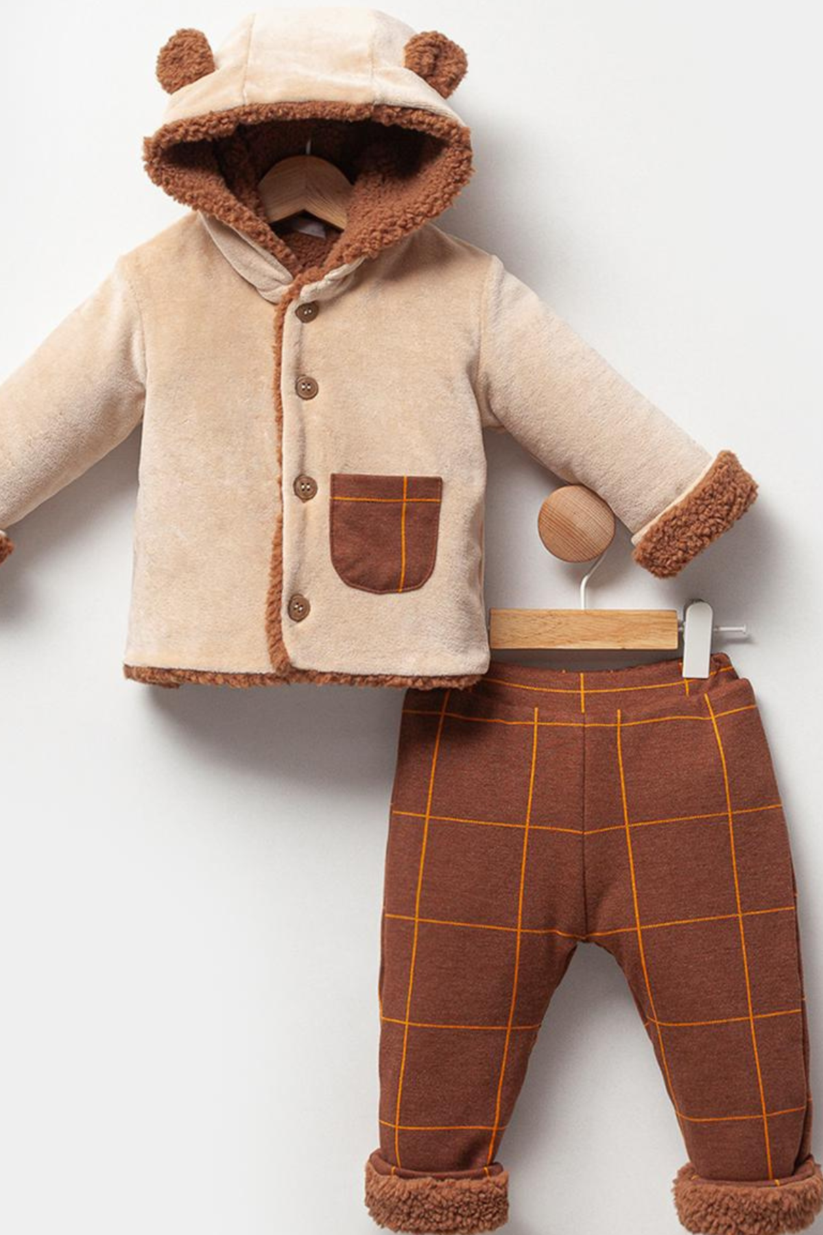Hırkalı İçi Peluş 2'li Erkek Takım - Bej