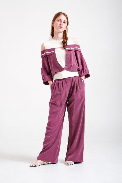 İnce Gabardin Kız Pantolon - Mürdüm
