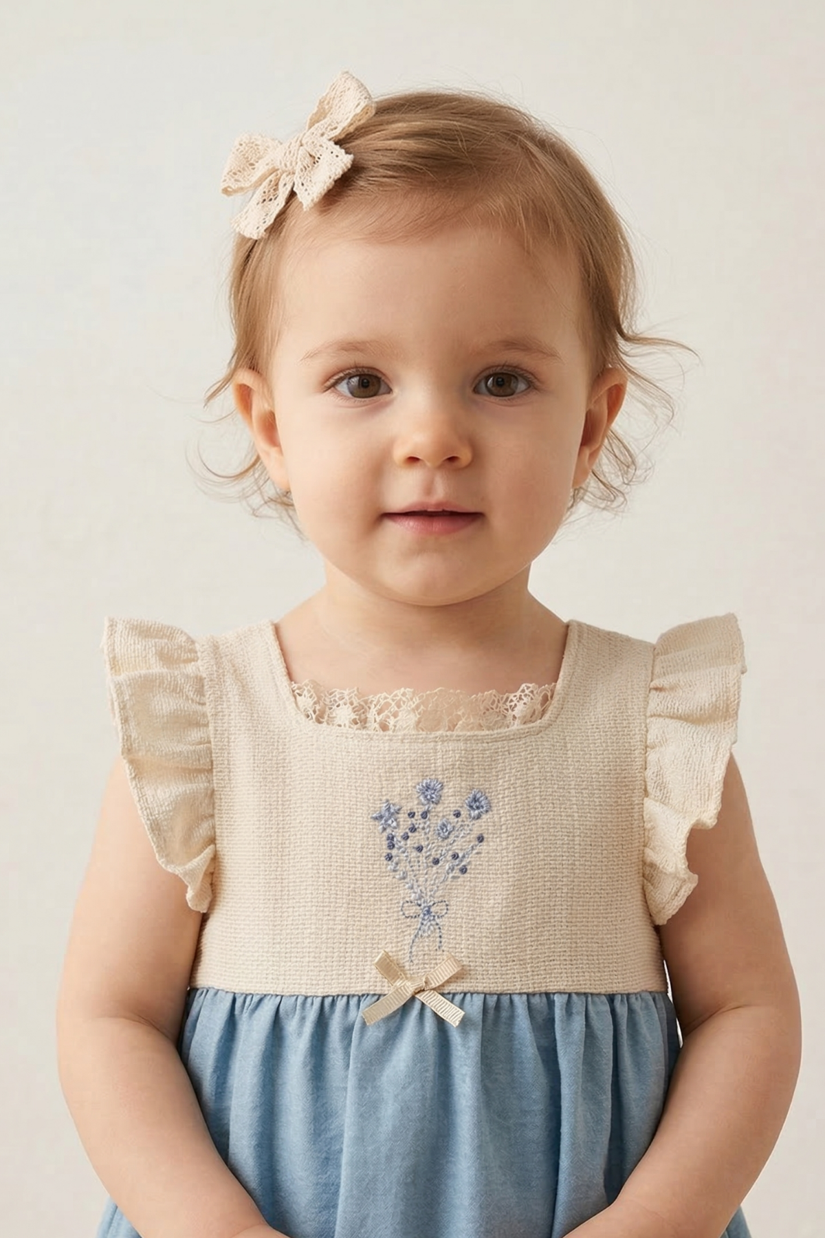 İşlemeli Bebe Pantolonlu Set - Mavi