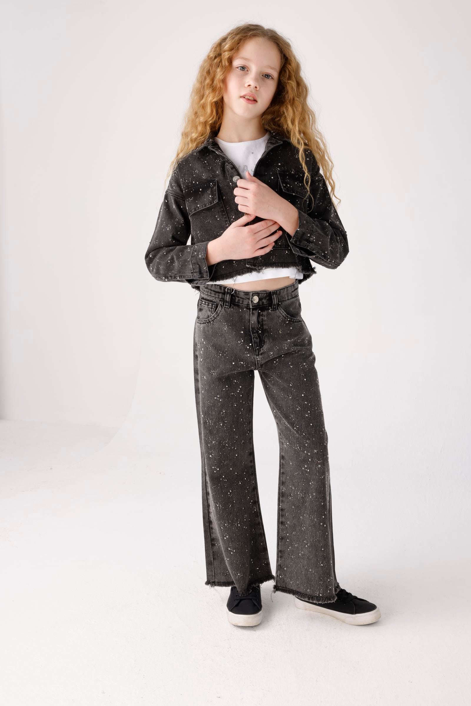 JENA Daimond Denim Kız Pantolon - Siyah