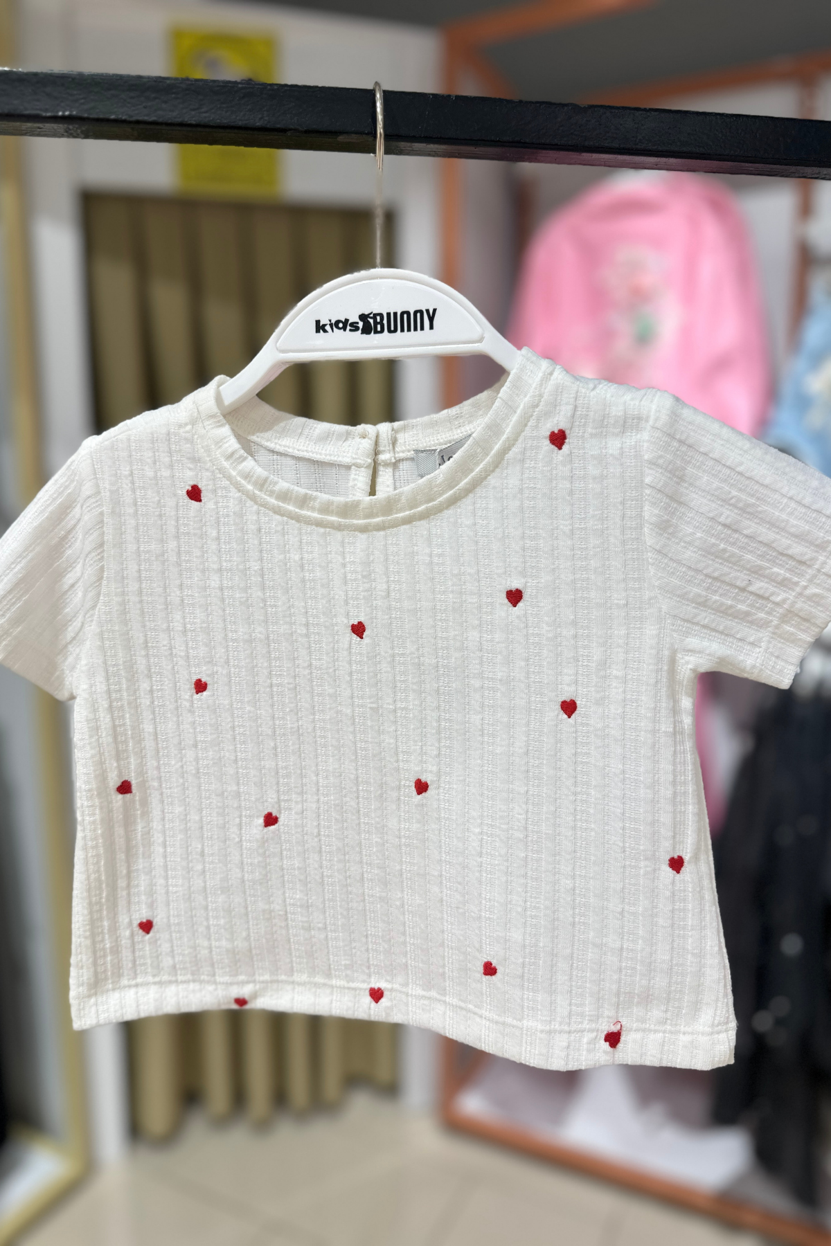 Kalp Nakışlı Bebe Badi - Kırmızı