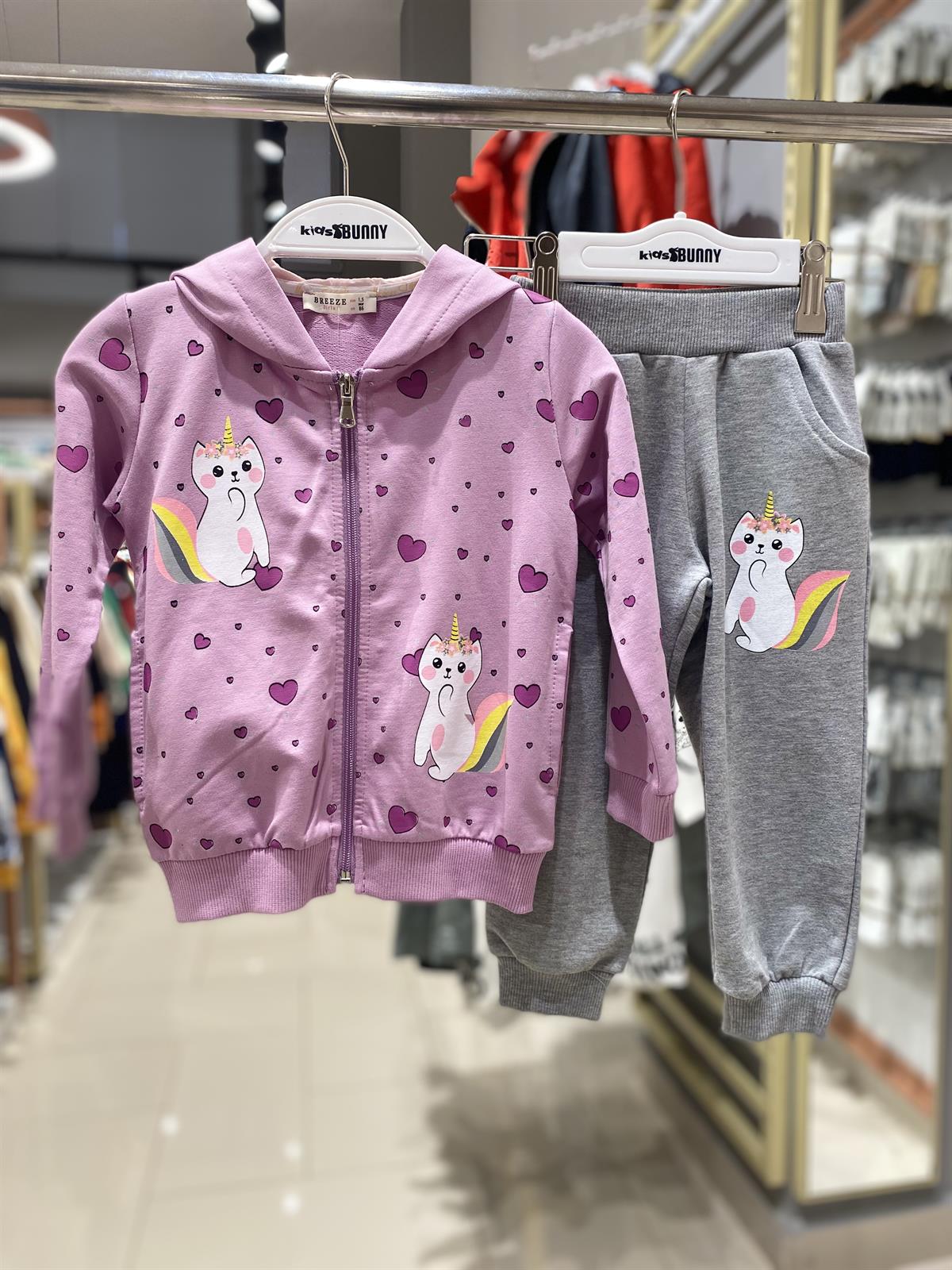 KALP VE UNICORN BASKILI ÖNDEN FERMUARLI KIZ TAKIM