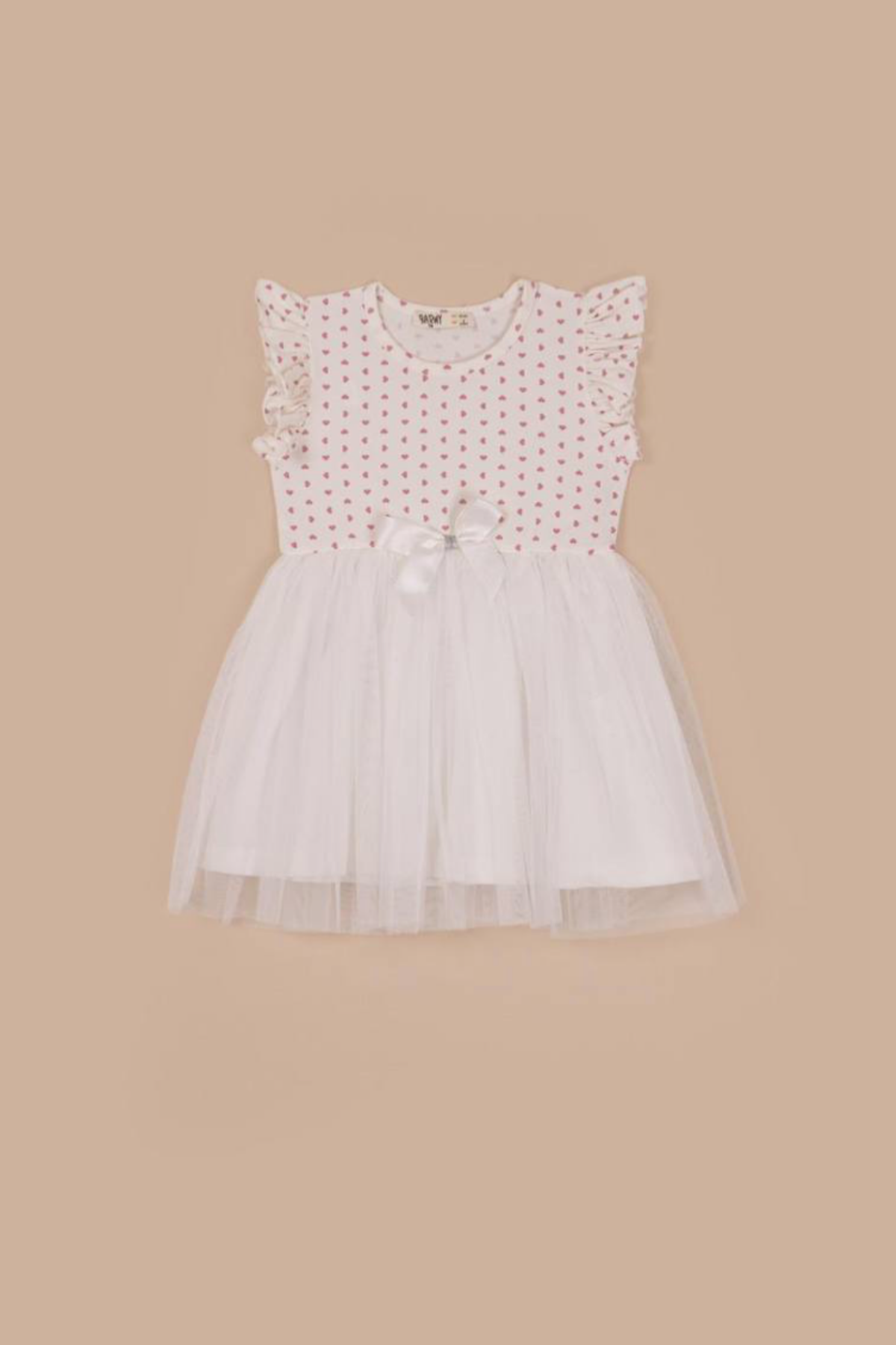 Kalpli Tüllü Elbise - Ekru