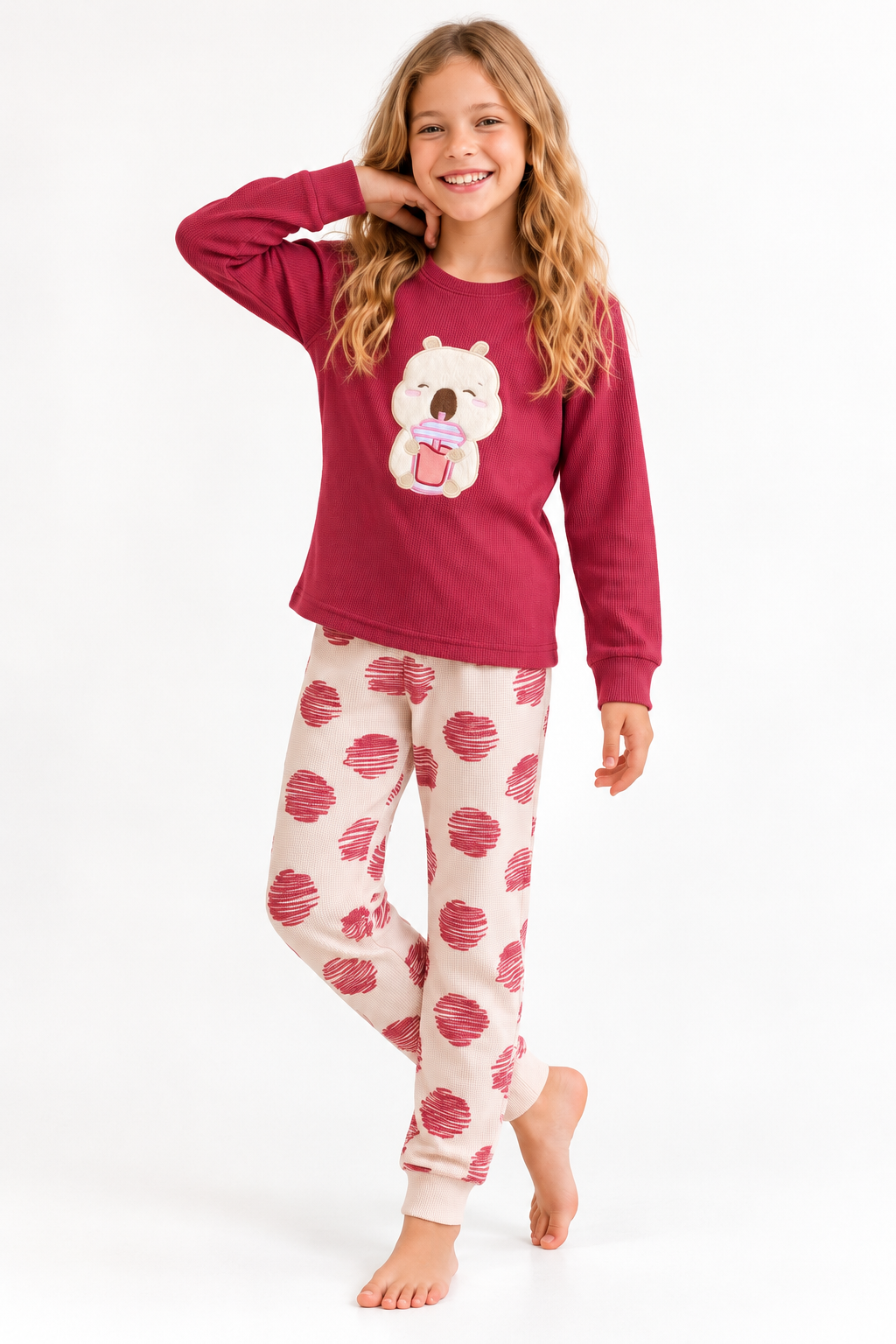 Kapi Bara Kız Pijama Takımı - Kırmızı