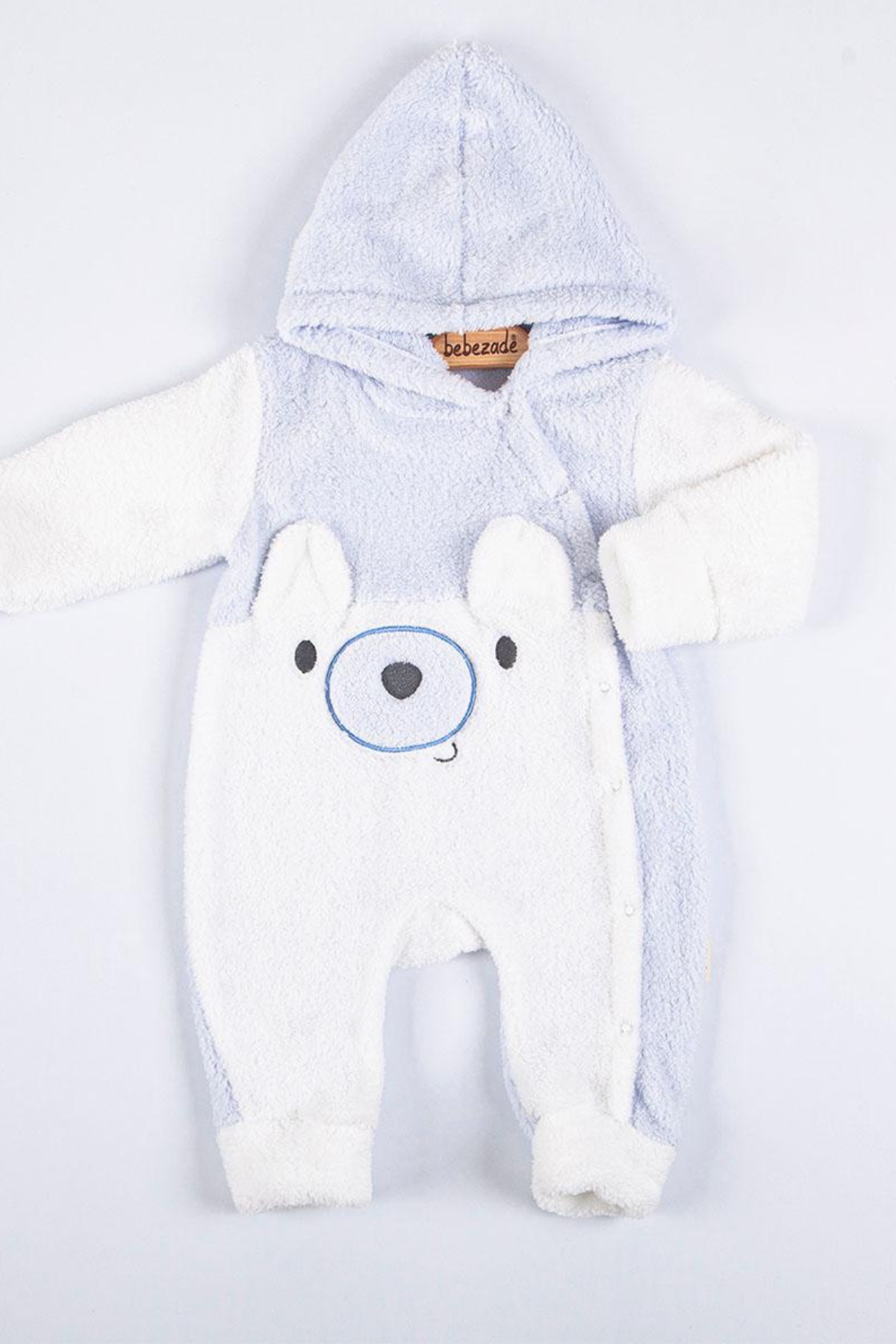Kapüşonlu Peluş Erkek Bebek Tulum - Mavi