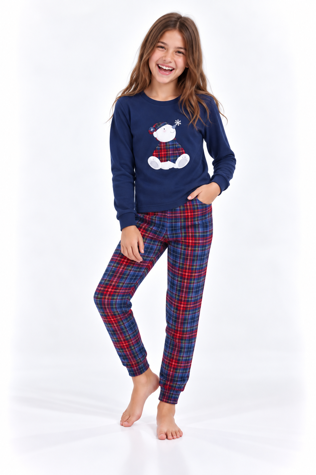 Kardan Adamlı Kız Pijama Takımı - Lacivert