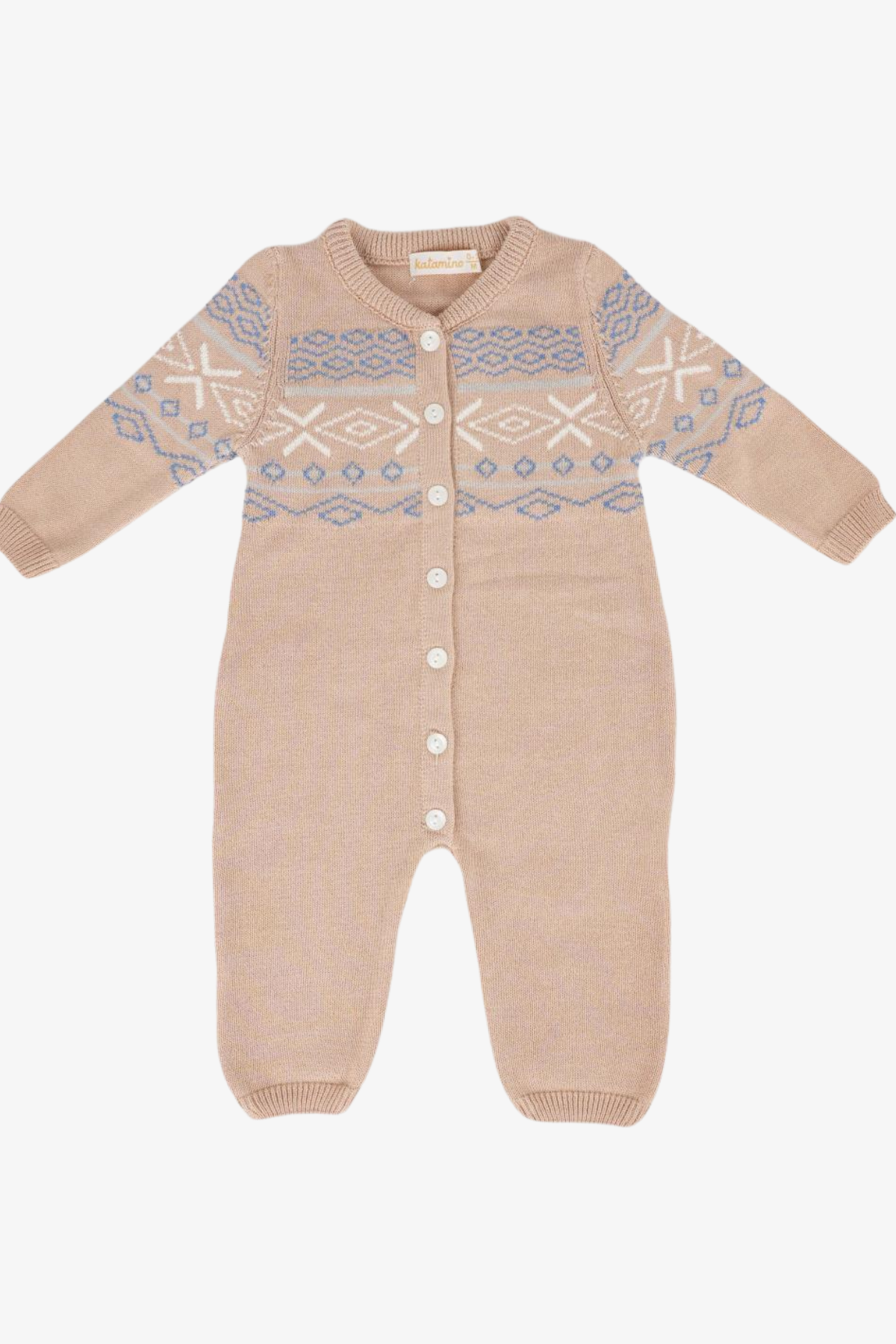Katamino Desenli Düğmeli Erkek Tulum - Bej