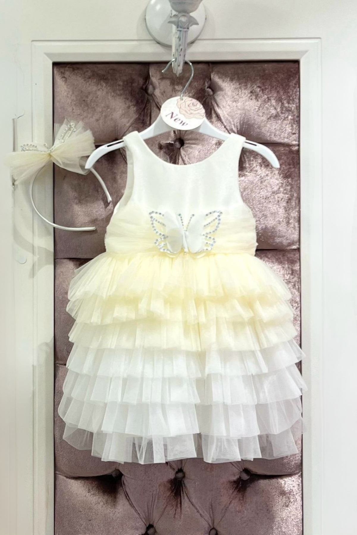 Kelebekli Bebe Abiye - Sarı