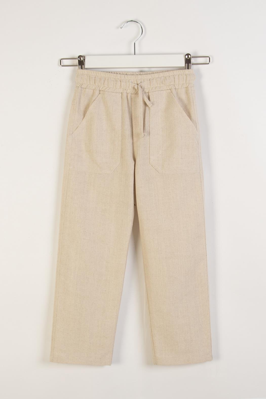 Keten Geniş Paça Erkek Pantolon - Ekru