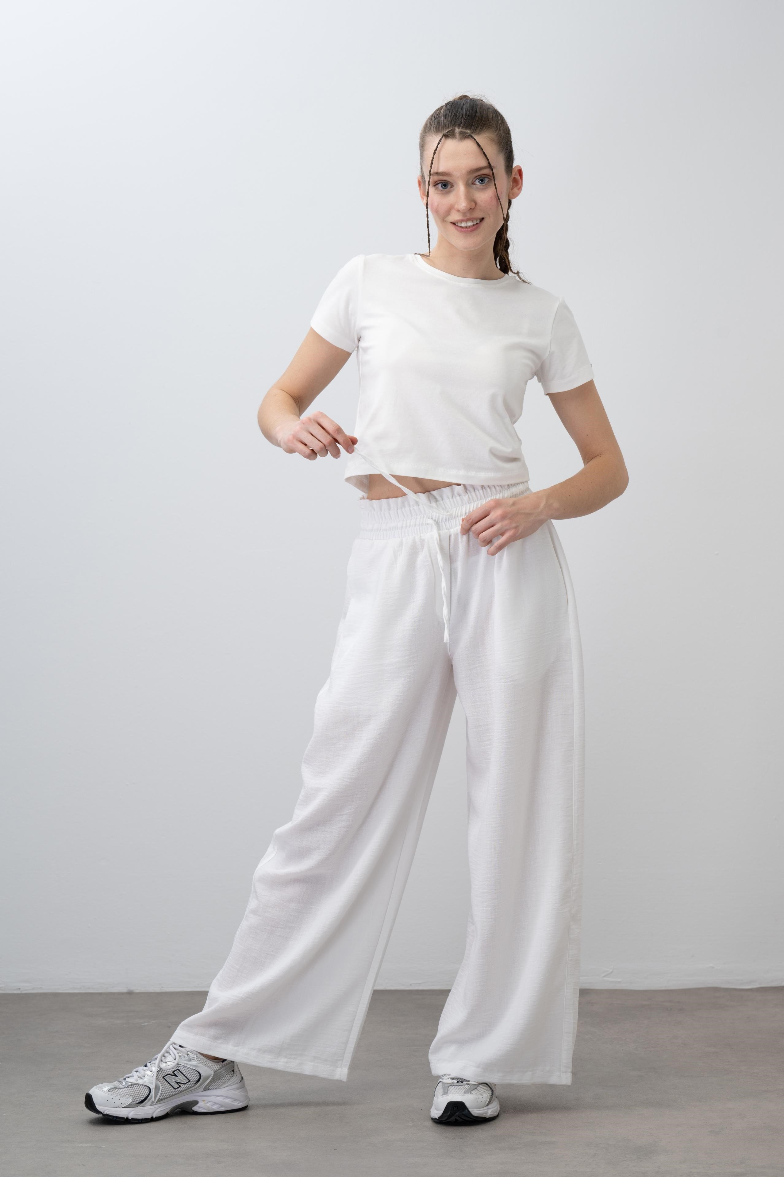 Keten Kız Pantolon - Beyaz