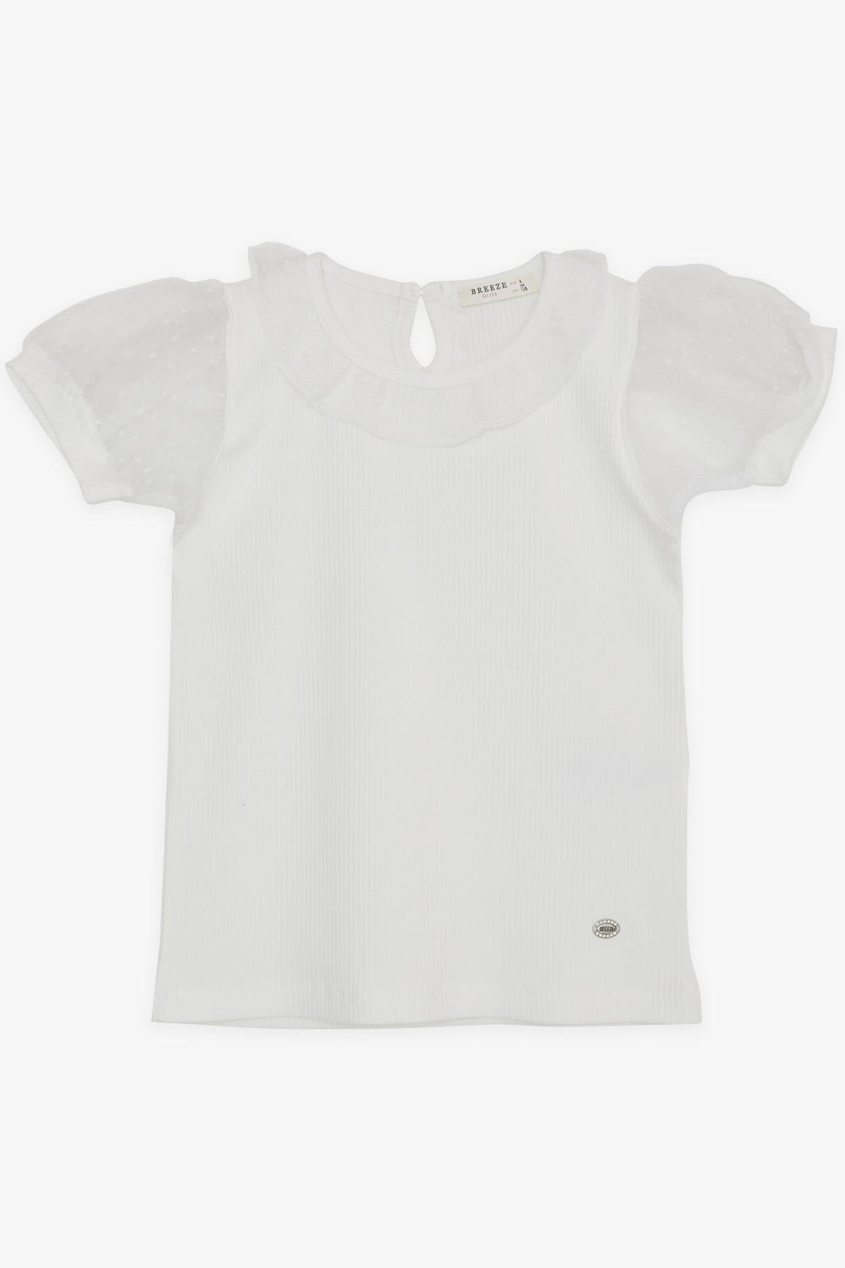 KOLLARI TÜLLÜ KIZ T-SHIRT