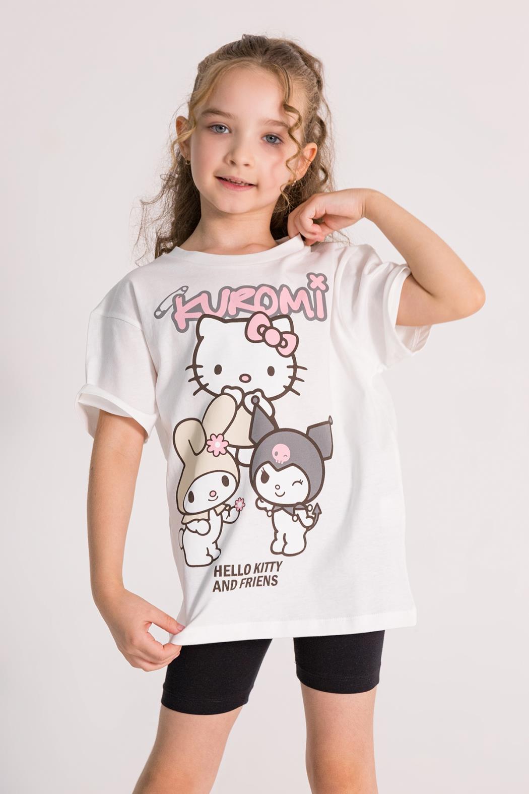 Kuromi Kız Tişört - Ekru