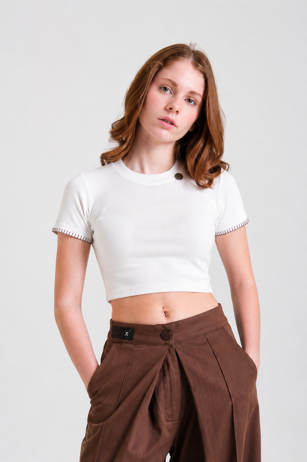 Lc Nakışlı Kız Crop - Ekru