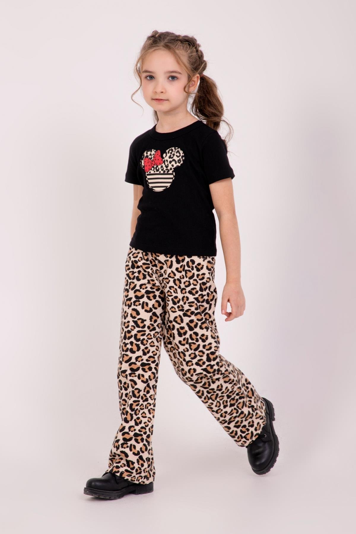 Leopar Kız Pantolon - Bej