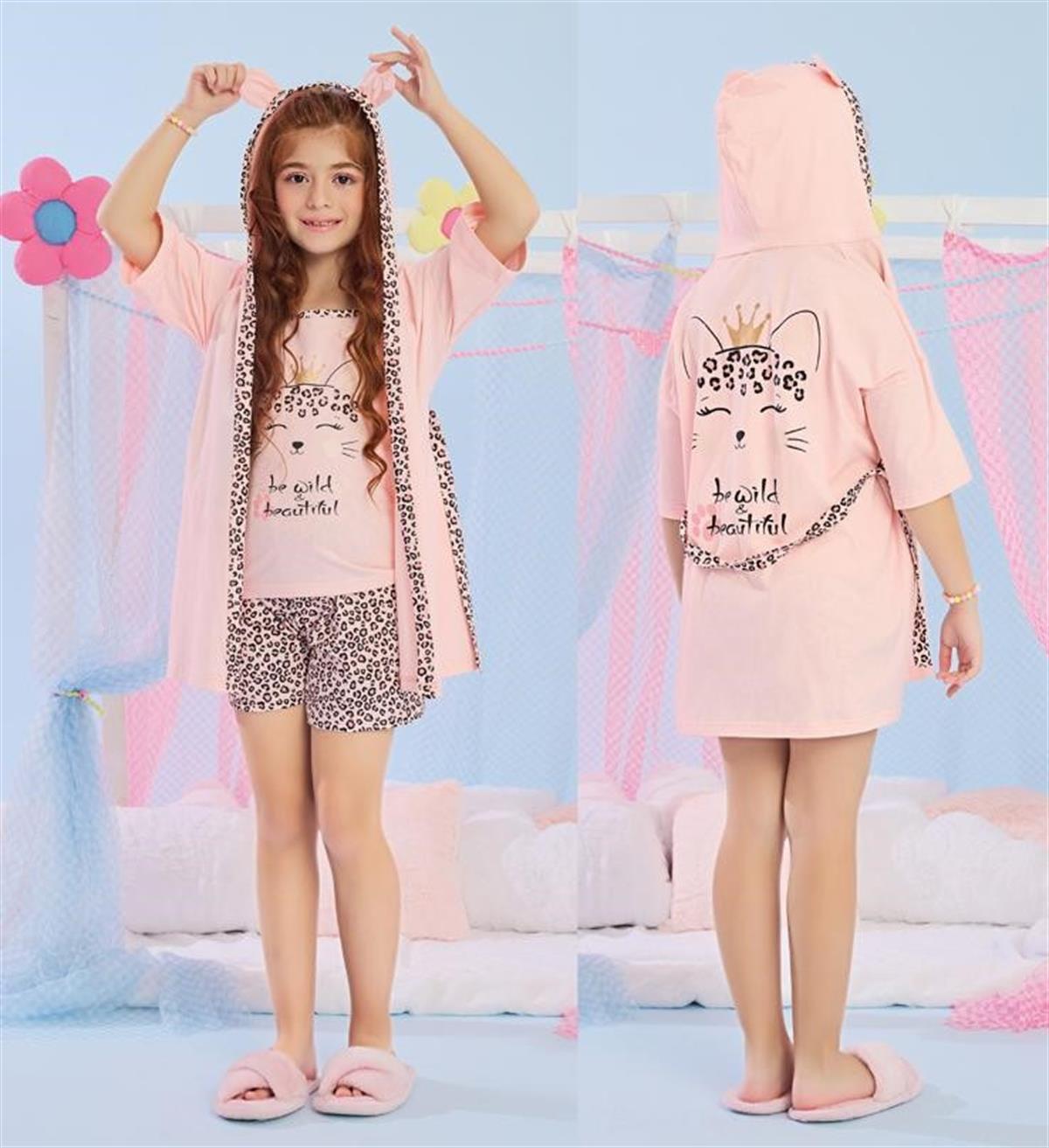 LEOPARLI DESENLİ ŞORTLU VE SAHAHLIKLI PİJAMA TAKIMI