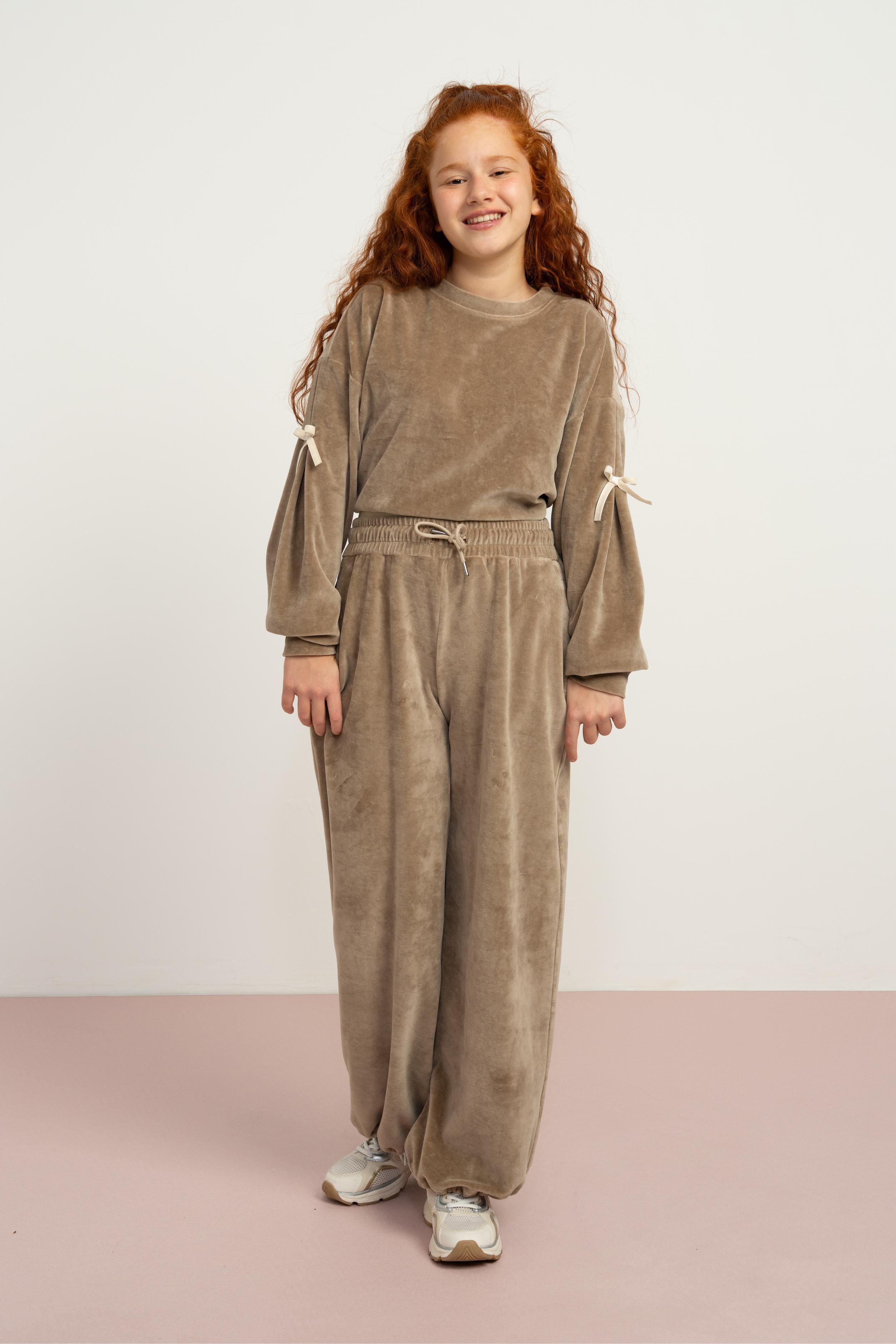 LOCO LOCO Kadife Kız Takım - Bej