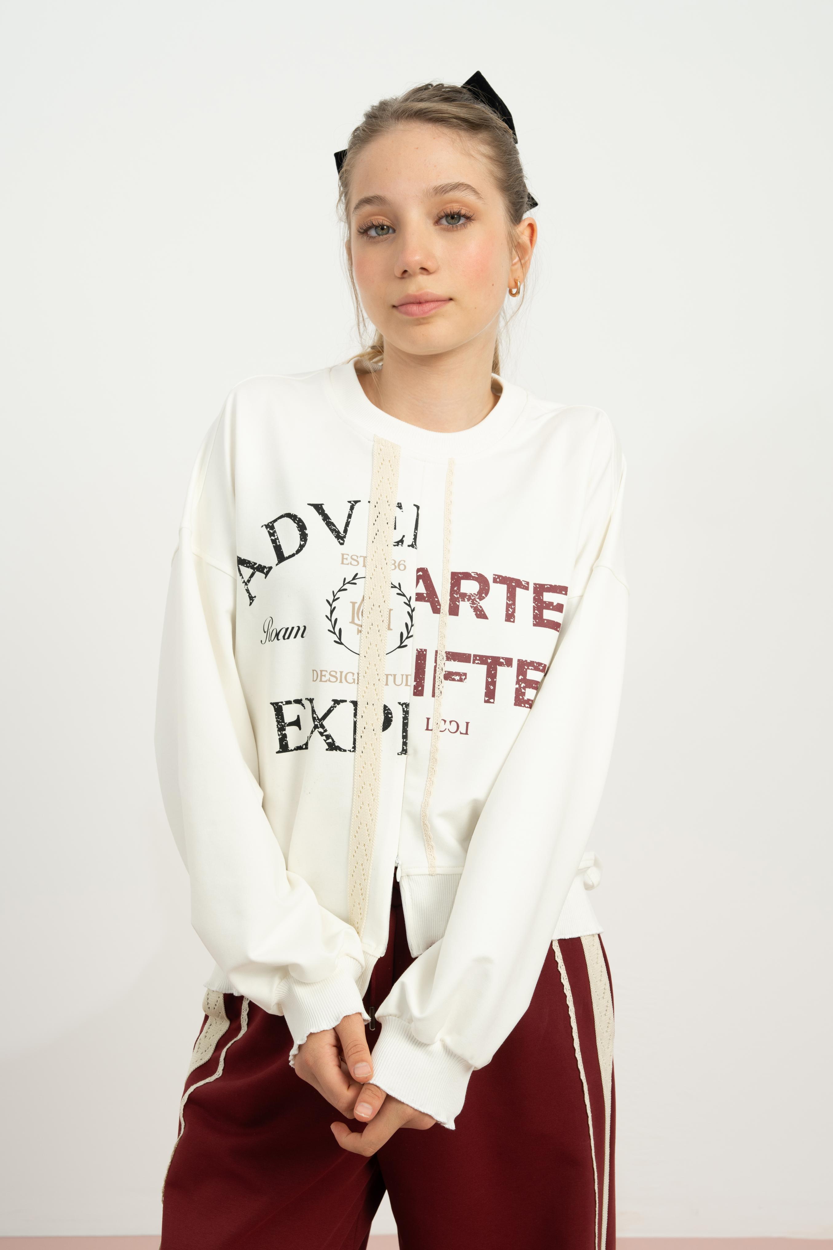 LOCO LOCO Önü Fermuarlı Sweat - Ekru