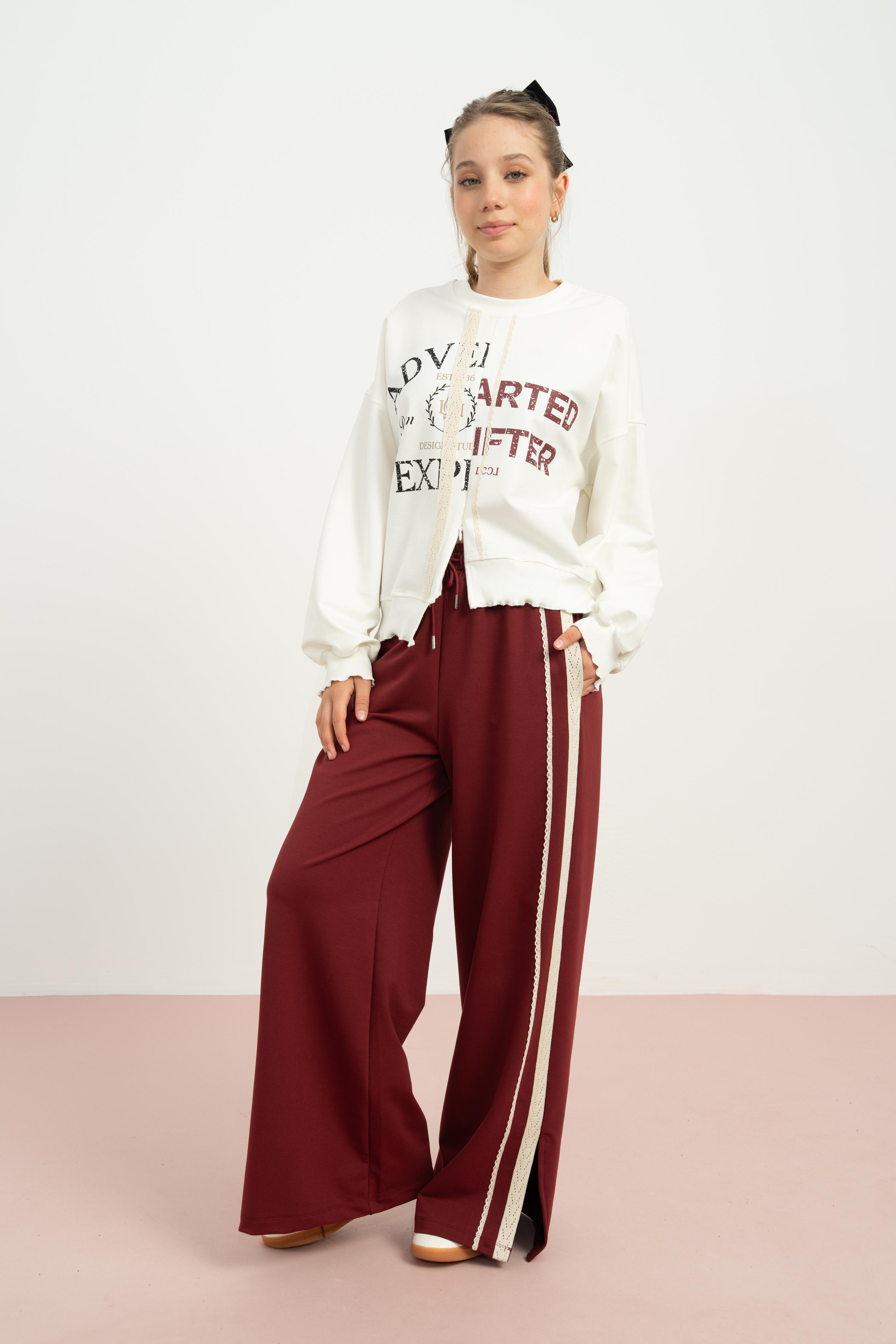 LOCO LOCO Yanları Dantelli Pantolon - Bordo