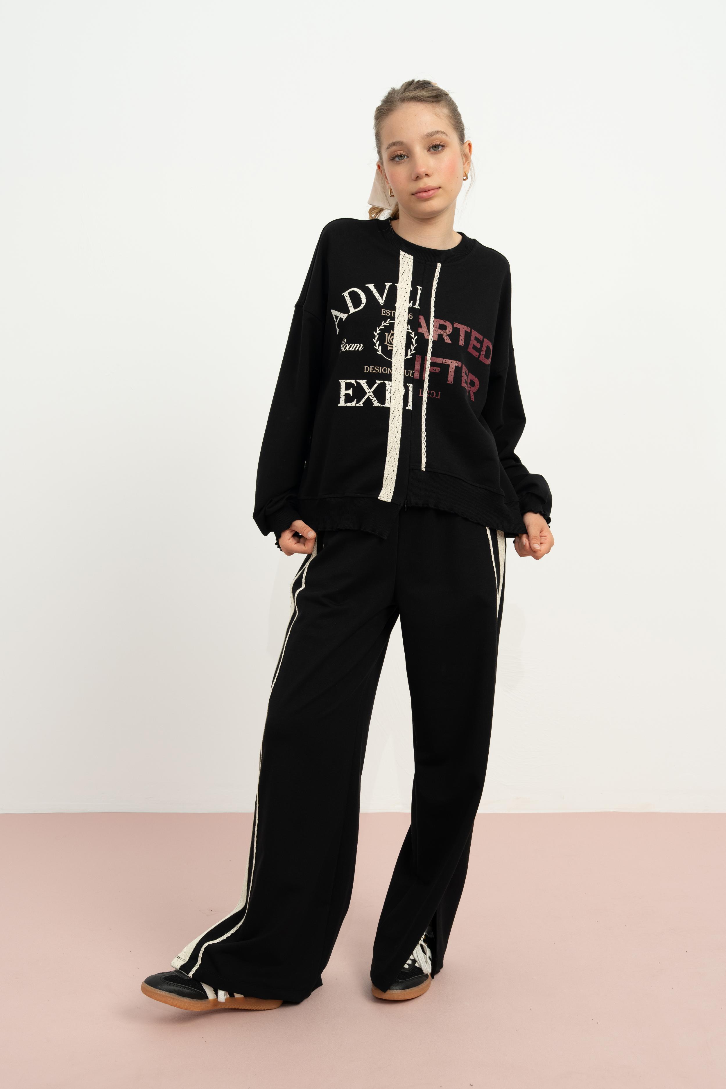 LOCO LOCO Yanları Dantelli Pantolon - Siyah