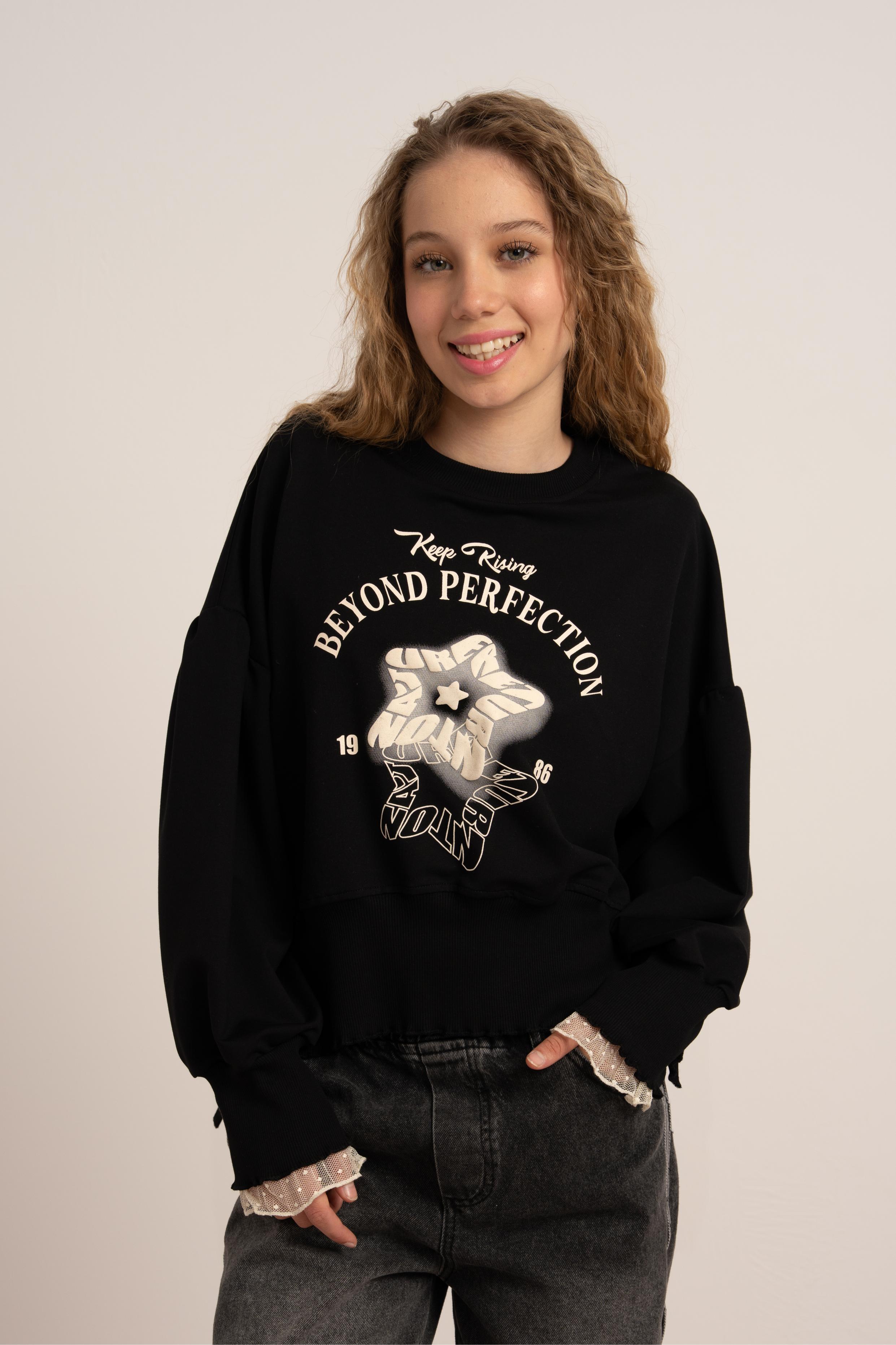 LOCO LOCO Yıldızlı Kız Sweat - Siyah