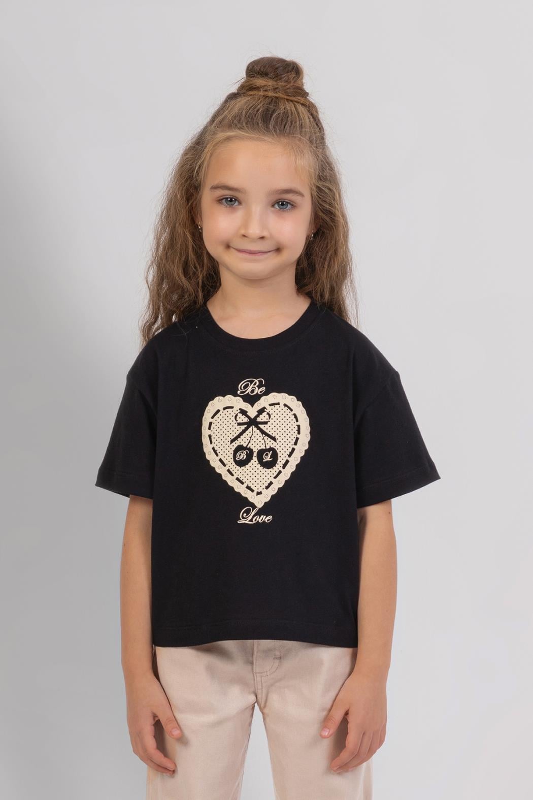 Love Baskılı Kız Tshirt - Siyah