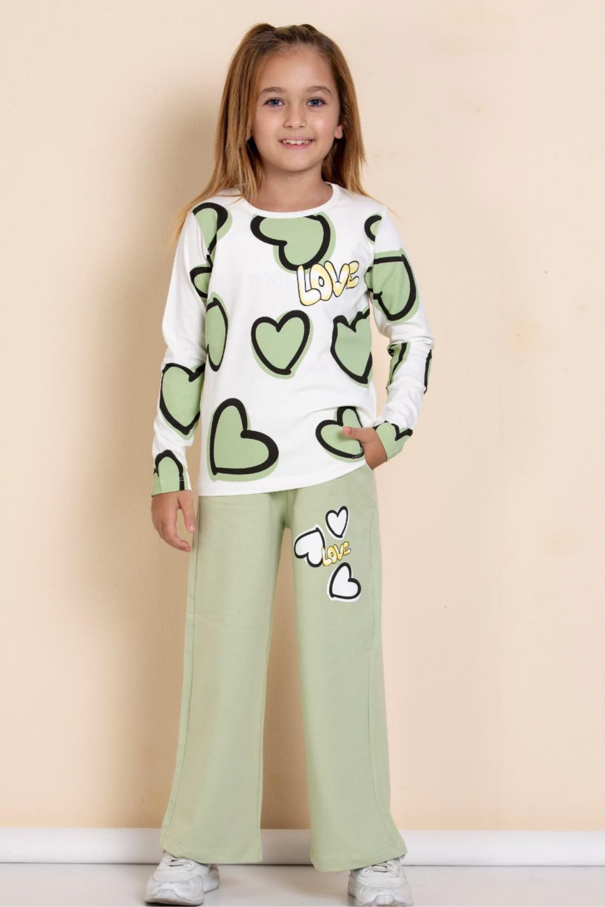 Love Yazılı Kız Takım - Yeşil Mint