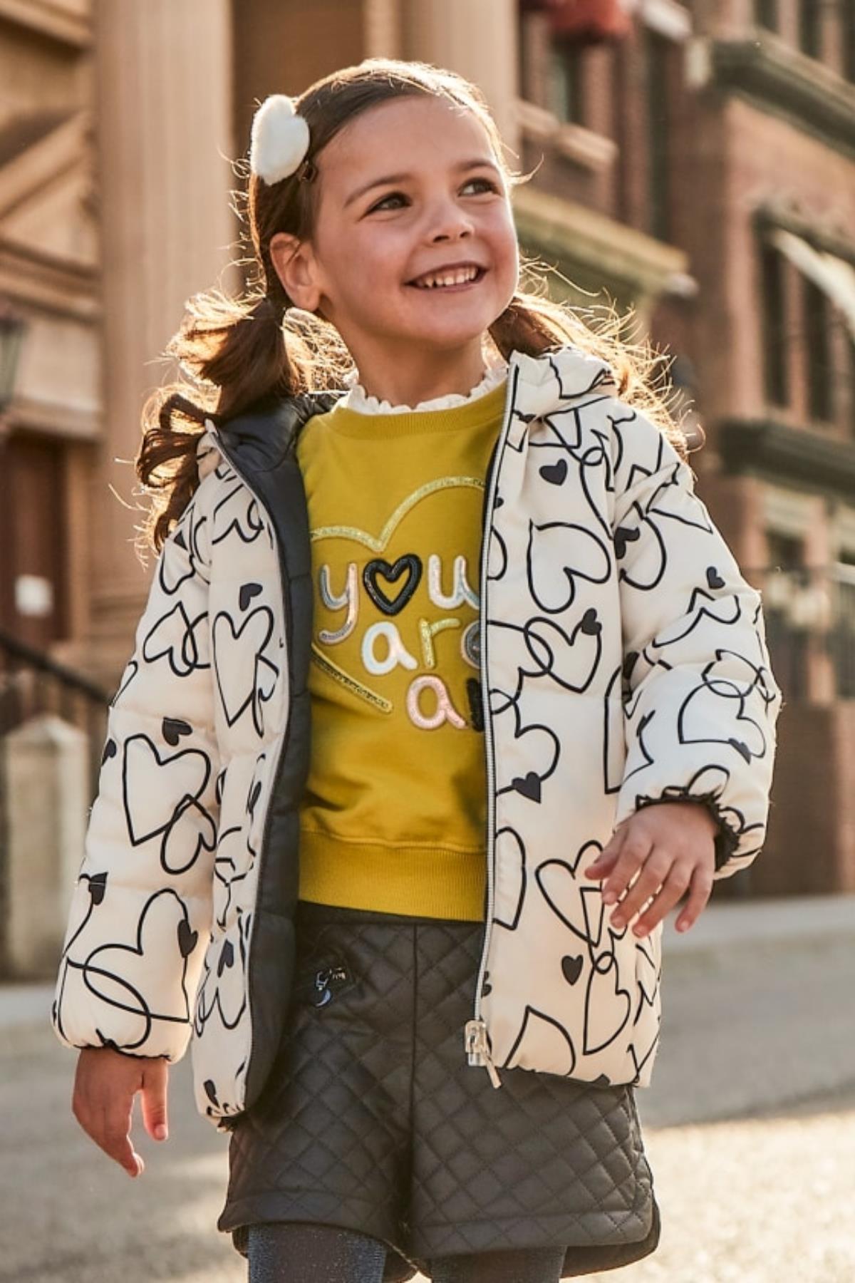 Mayoral Çift Taraflı Kalpli Kız Mont - Siyah