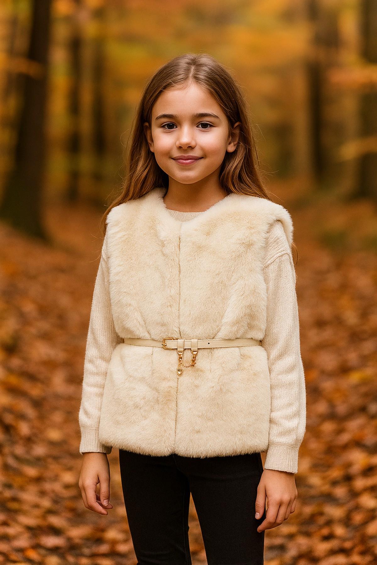 MAYORAL Kemerli Kürk Kız Yelek - Bej