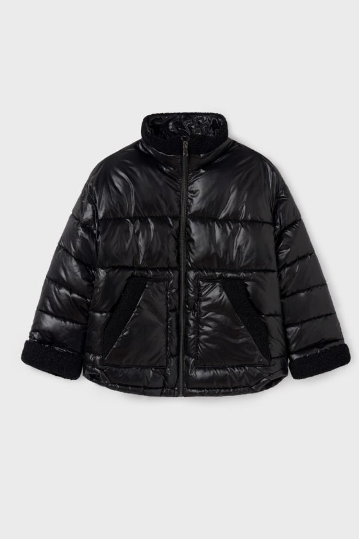 Mayoral Kürk Detaylı Kız Mont - Siyah