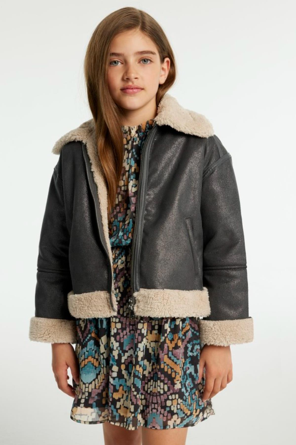 Mayoral Parlak Kürk Detaylı Kız Ceket - Antrasit