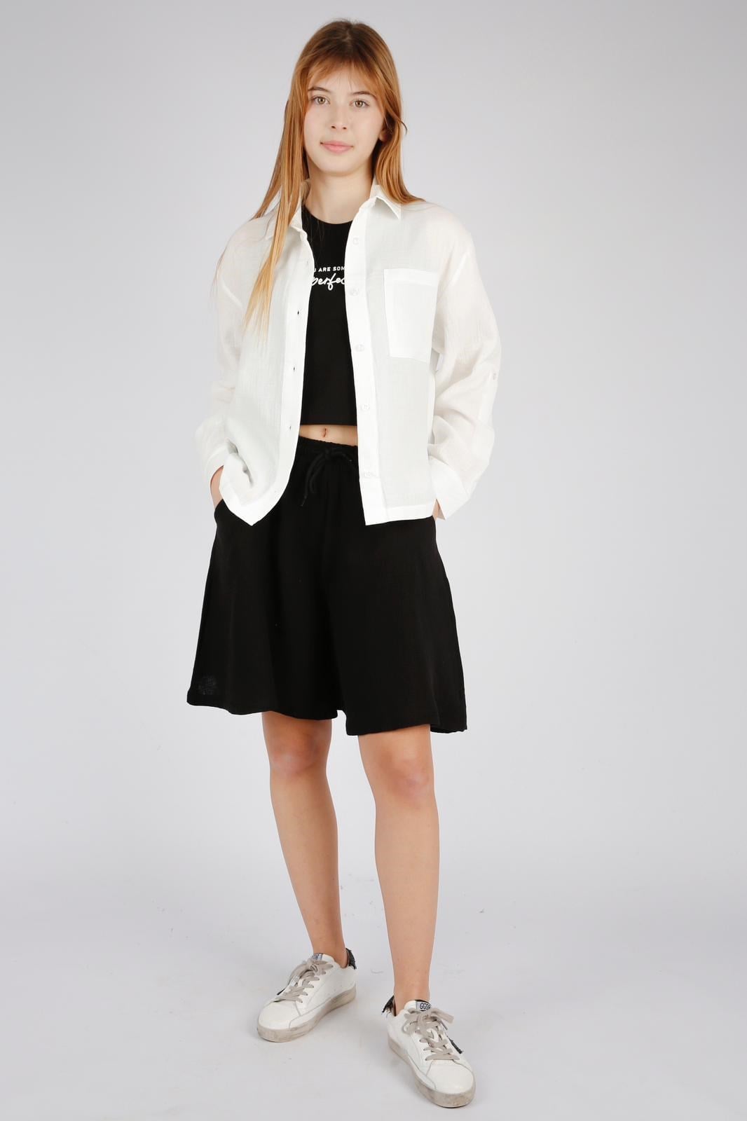 Müslin Kız Gömlek - Ekru