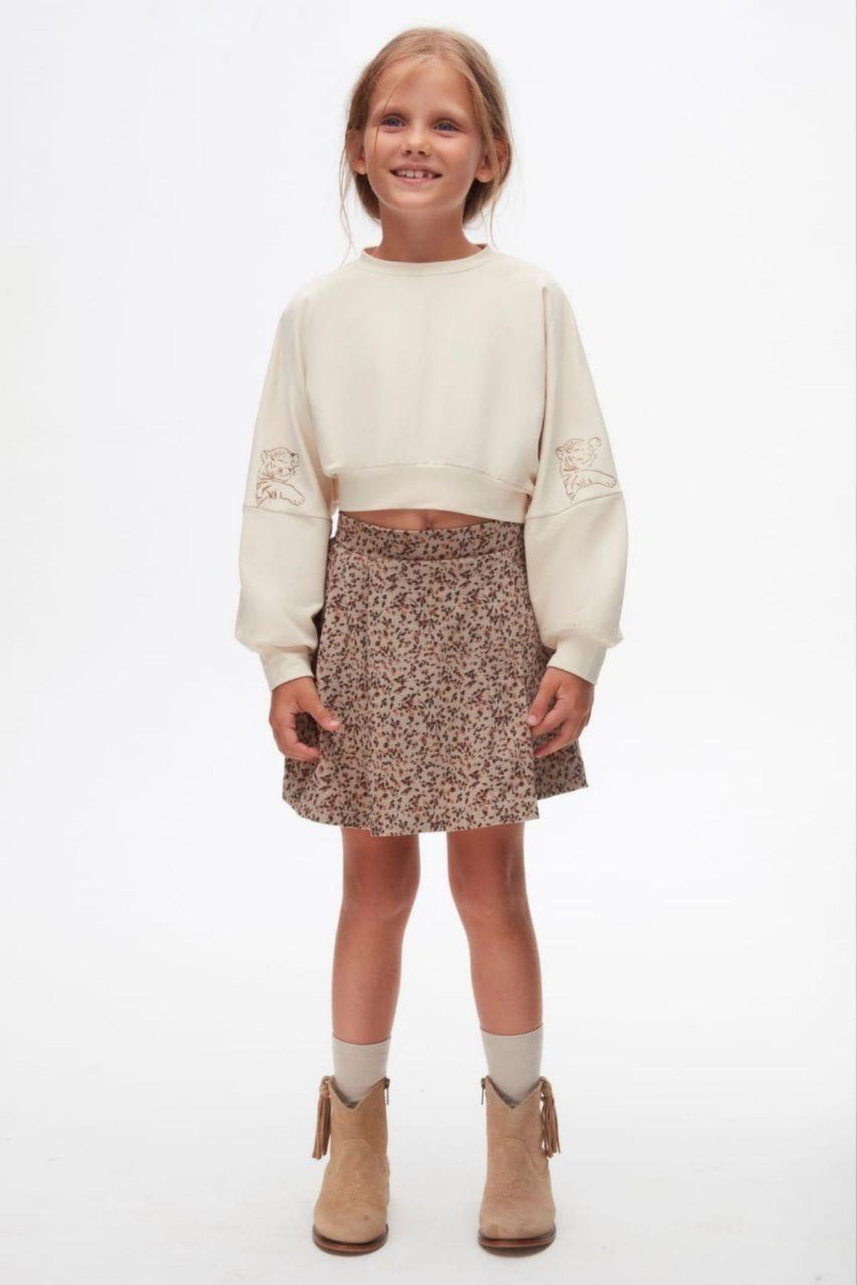 NK Leopar Detaylı Krop Sweat - Bej
