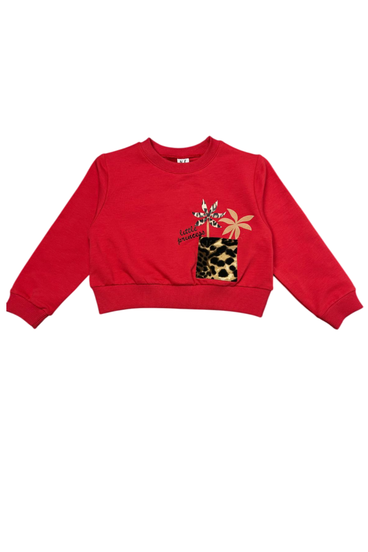 NK Leopar Detaylı Sweat - Kırmızı