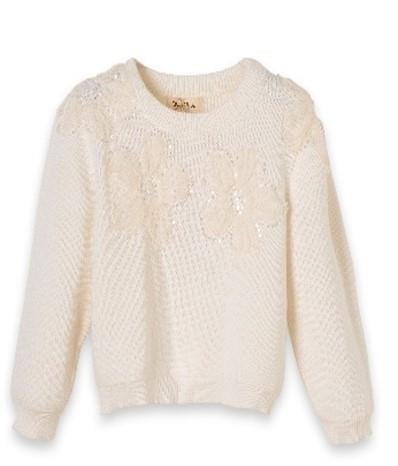 Omuzları Çiçekli Kazak - Kahverengi