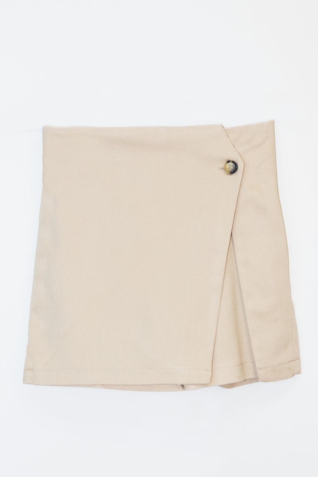 Önden Düğmeli Kız Şort Etek - Bej