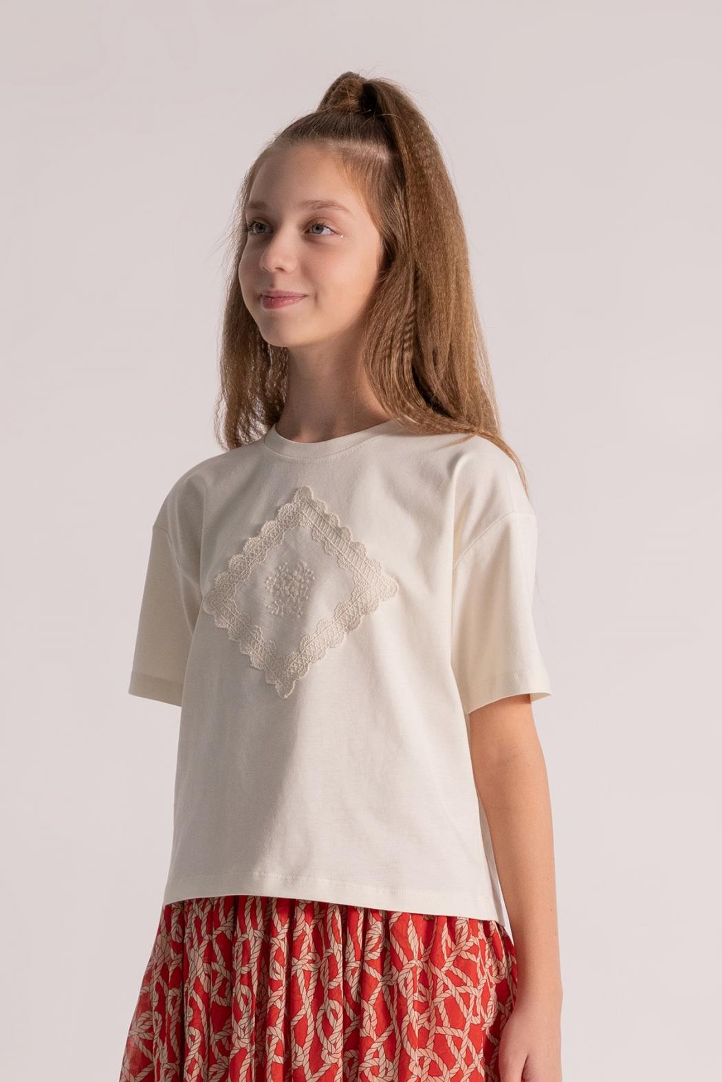 Önü Fistolu Kız Bluz - Bej