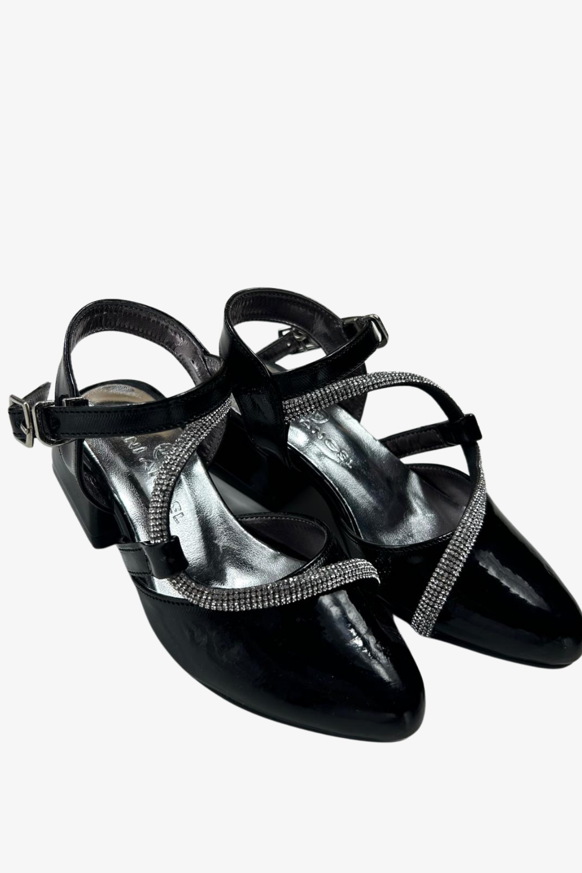 Önü Kapalı Taşlı Topuklu Ayakkabı - Siyah