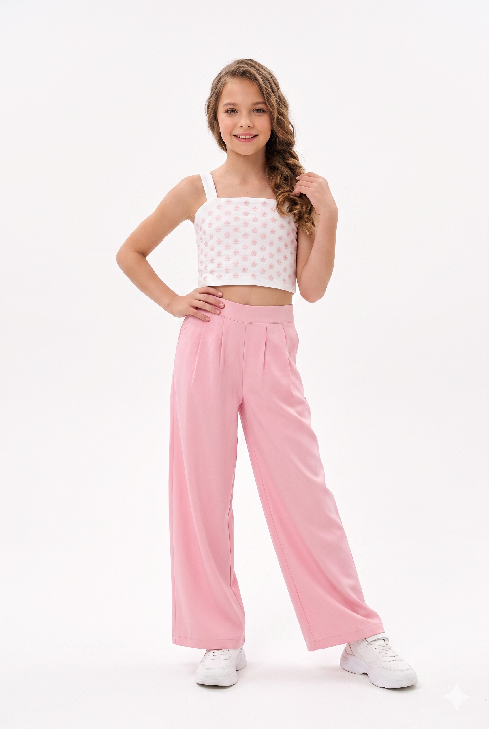 Önü Piliseli Garson Kız Pantolon - Pembe