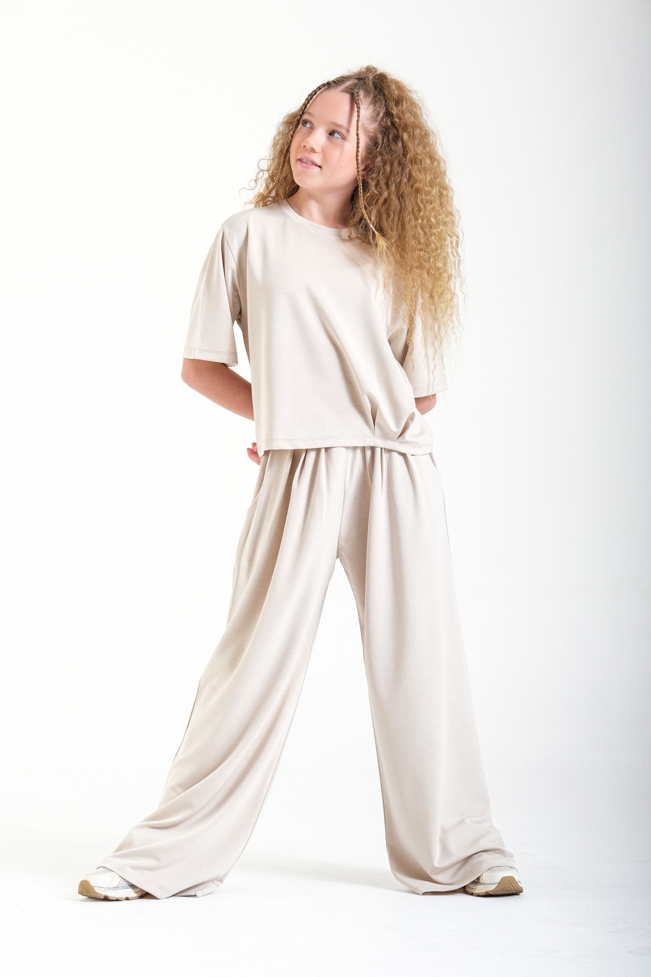 Oversize Kız Pantolon - Taş Rengi