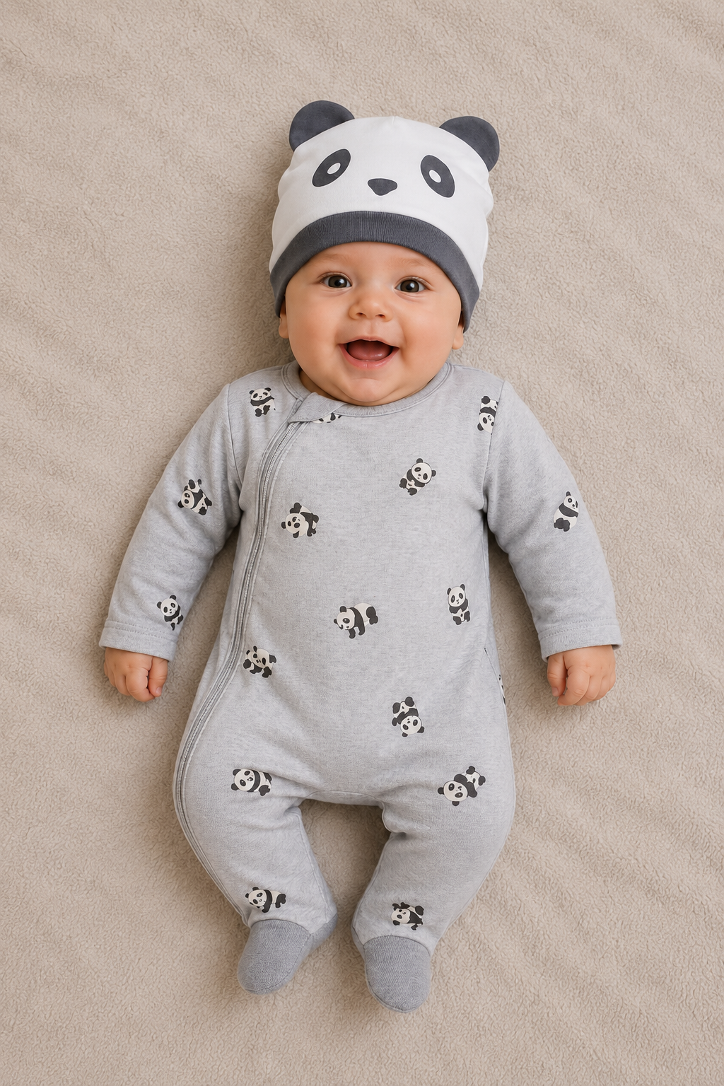 Panda Baskılı Fermuarlı Erkek Tulum - Mavi
