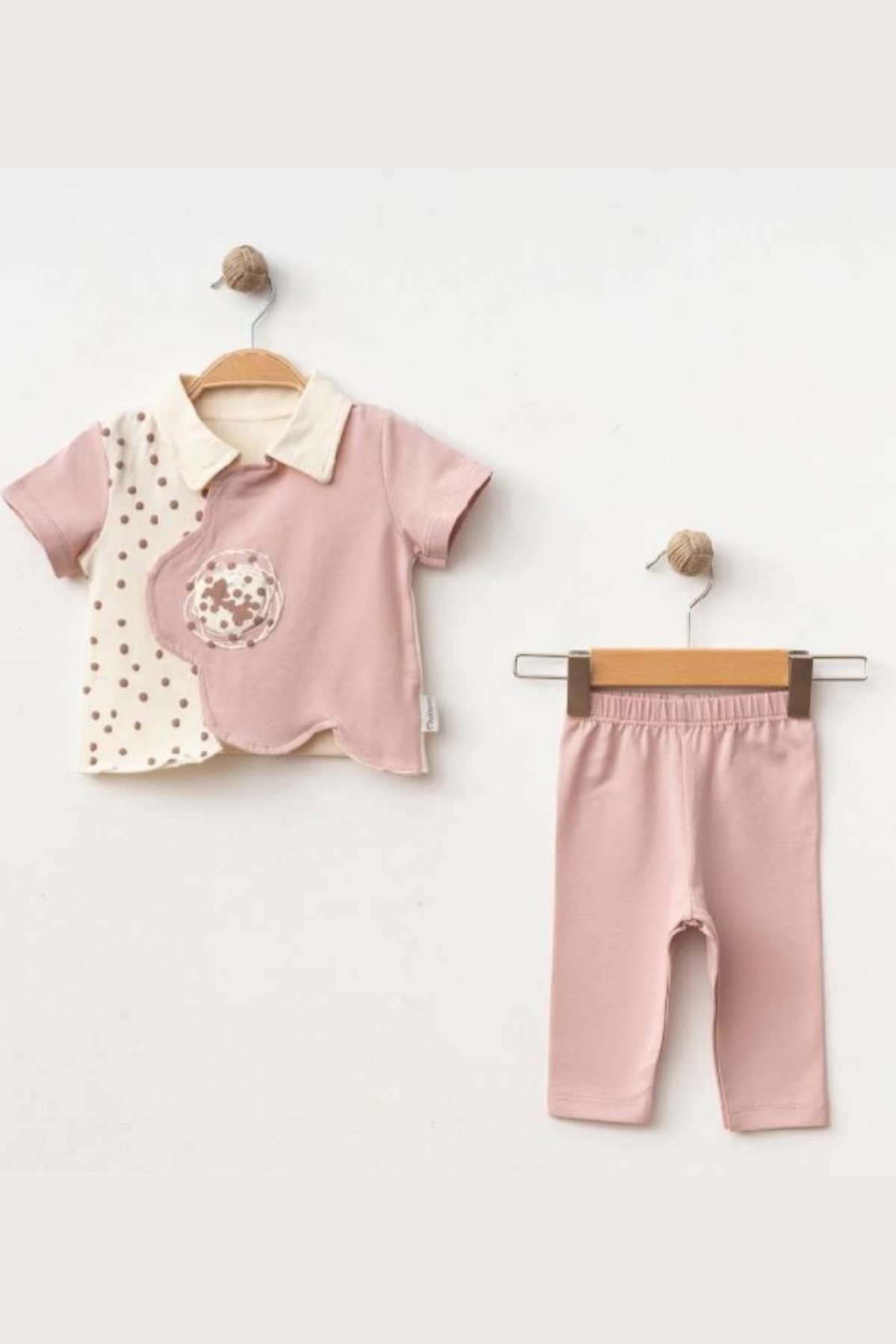 Puantiyeli Kız Bebe Takım - Gül Kurusu